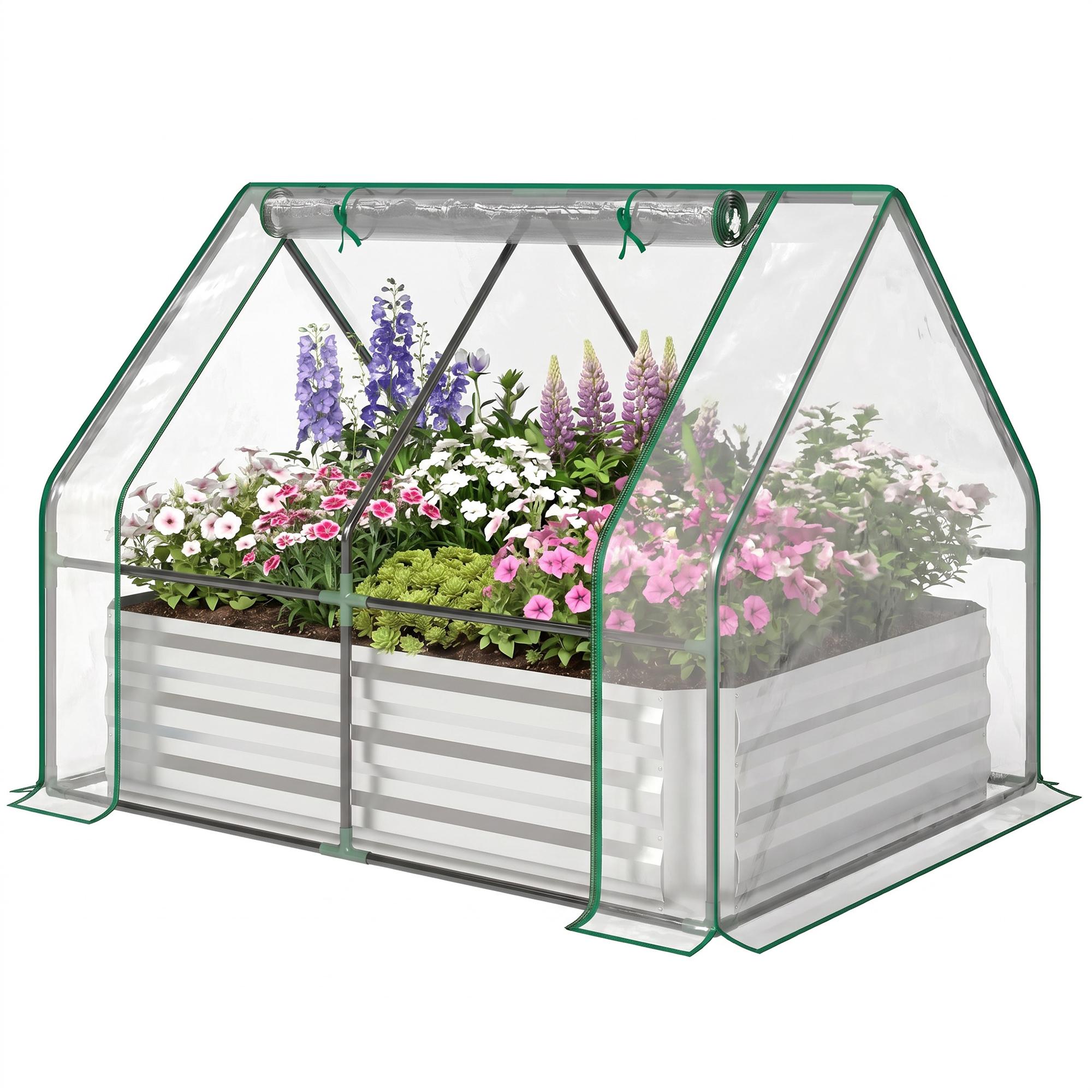 Clear Steel Raised Greenhouse with Cover, 50 x 37.4 x 36.2 in