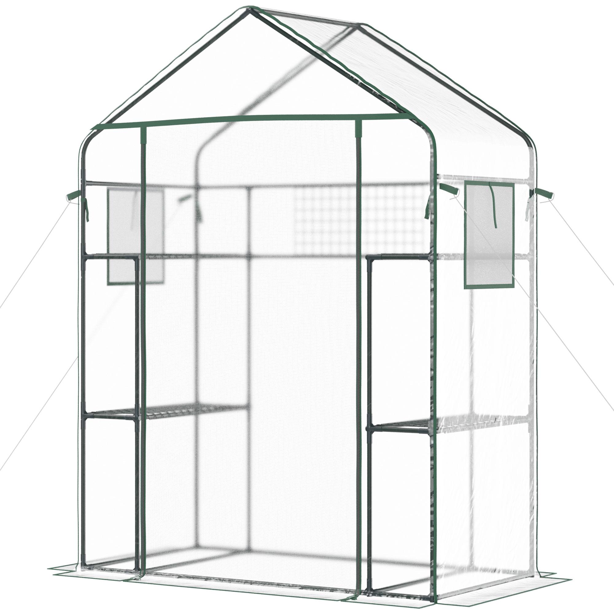 Clear 55.9 Inch Walk-In Greenhouse with Four Shelves
