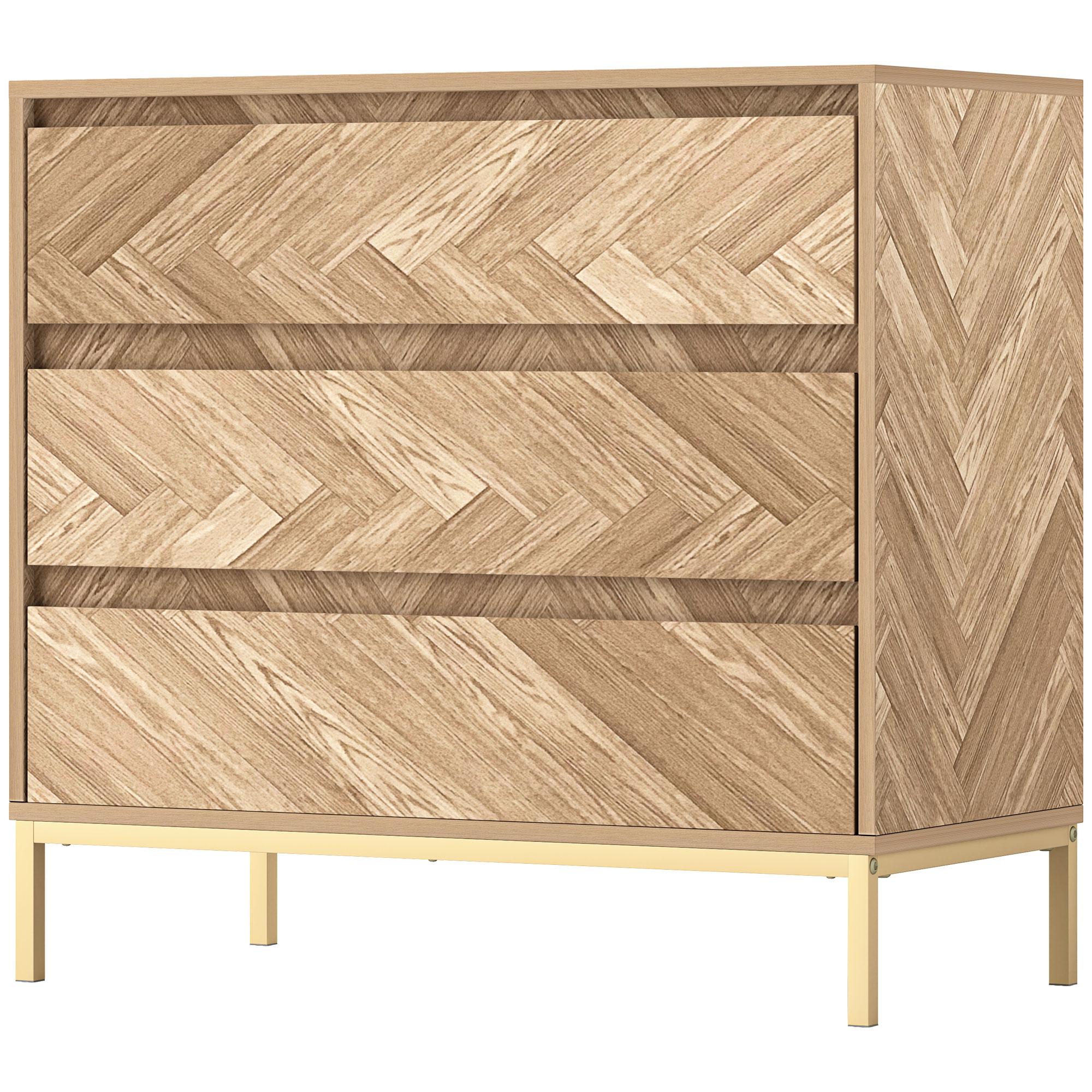 Natural Chevron Three Drawer Dresser with Anti-Tip Device