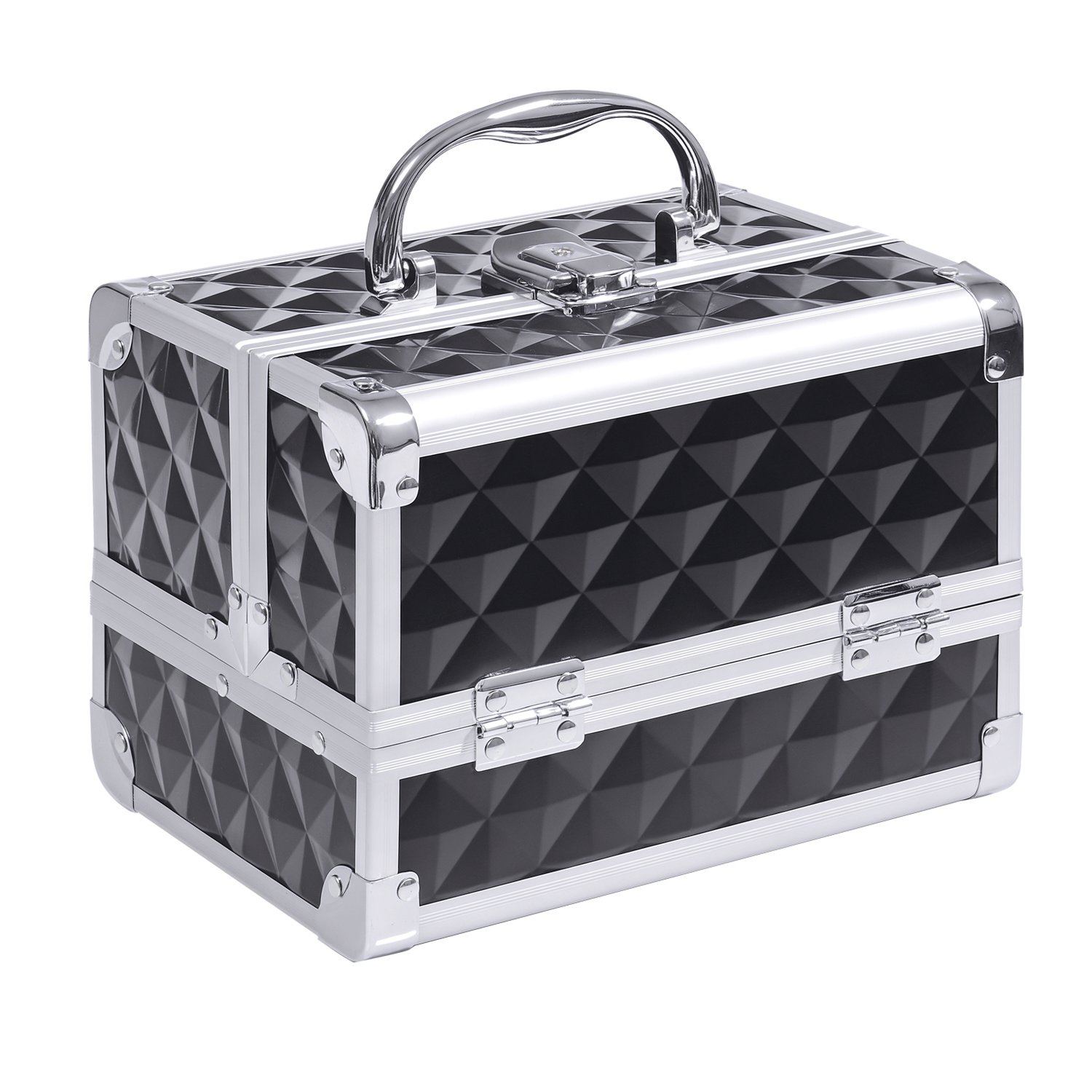 Black Diamond Makeup Case with 3-Tier Trays, 20 cm