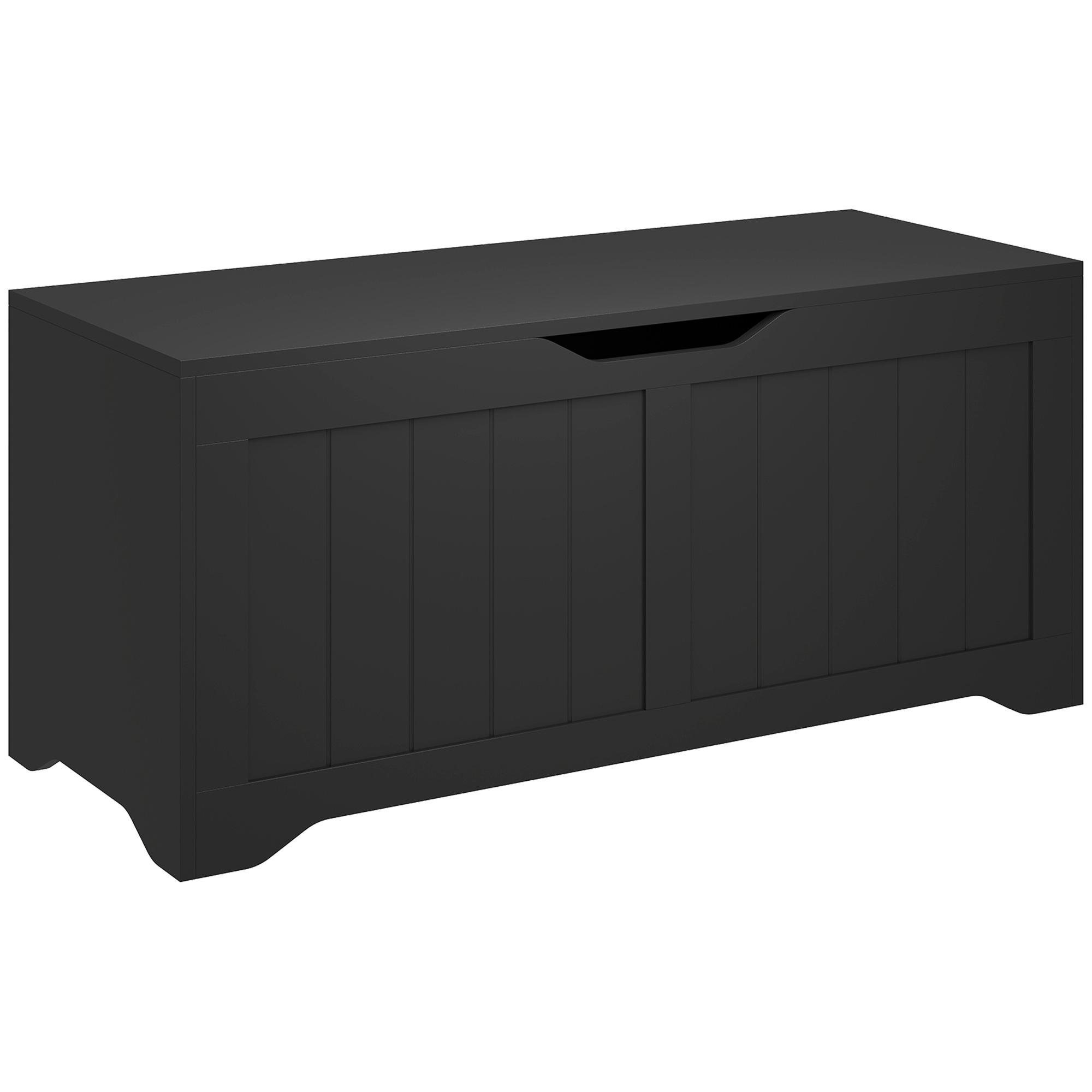 Black Engineered Wood Storage Bench with Lift Top for Entryways