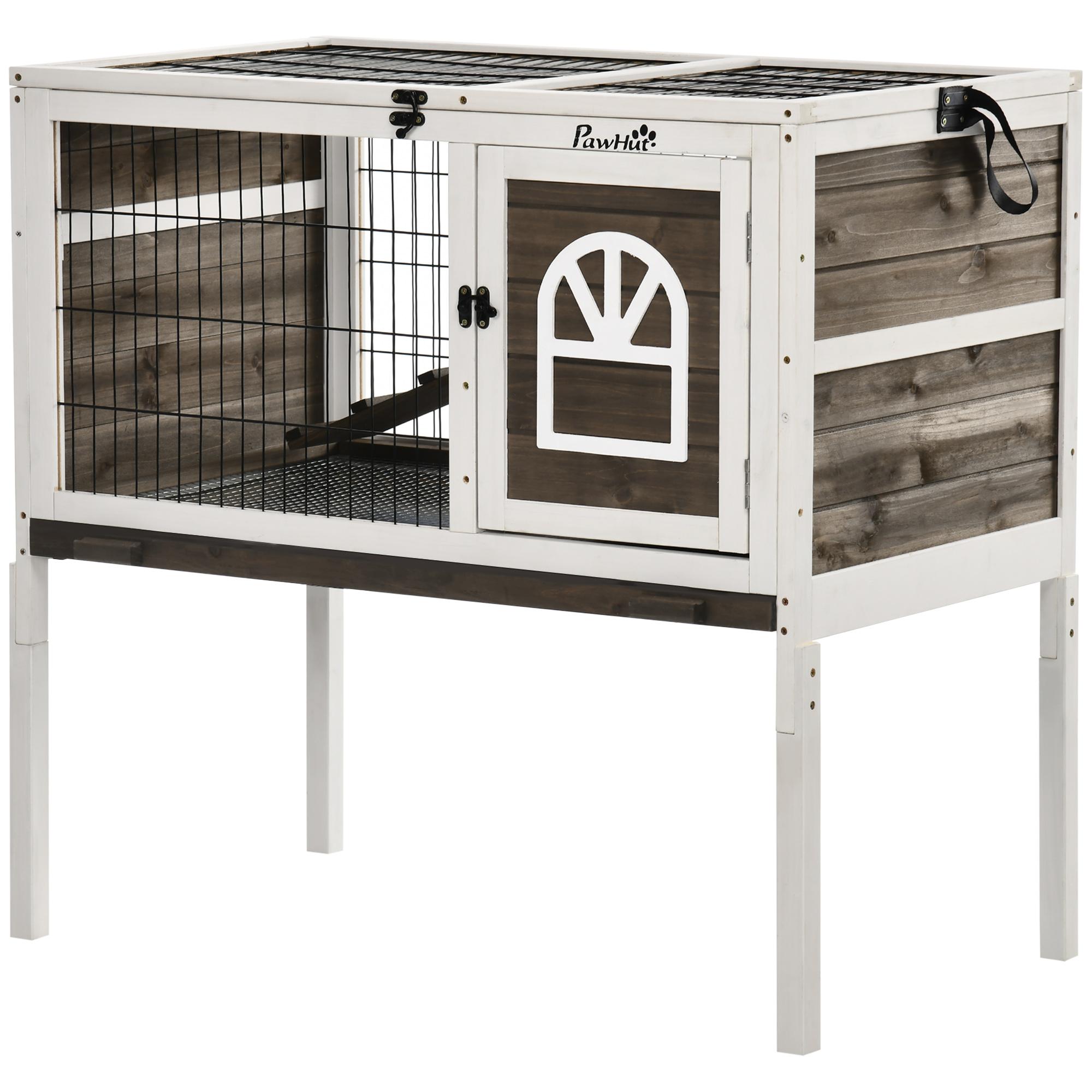 Coffee Fir Rabbit Hutch with Run for Rabbits