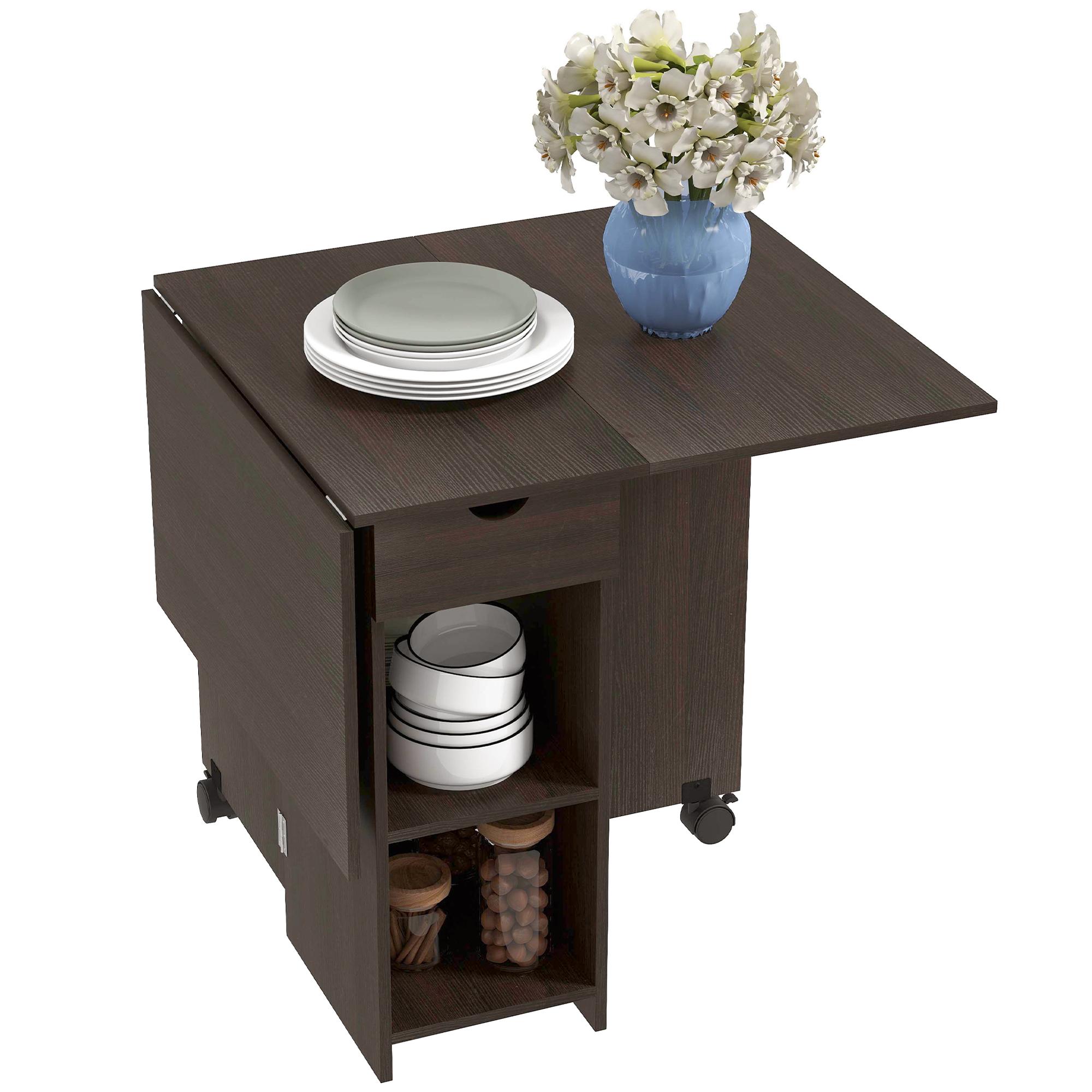Coffee Brown Drop Leaf Table with Storage for Small Dining Spaces