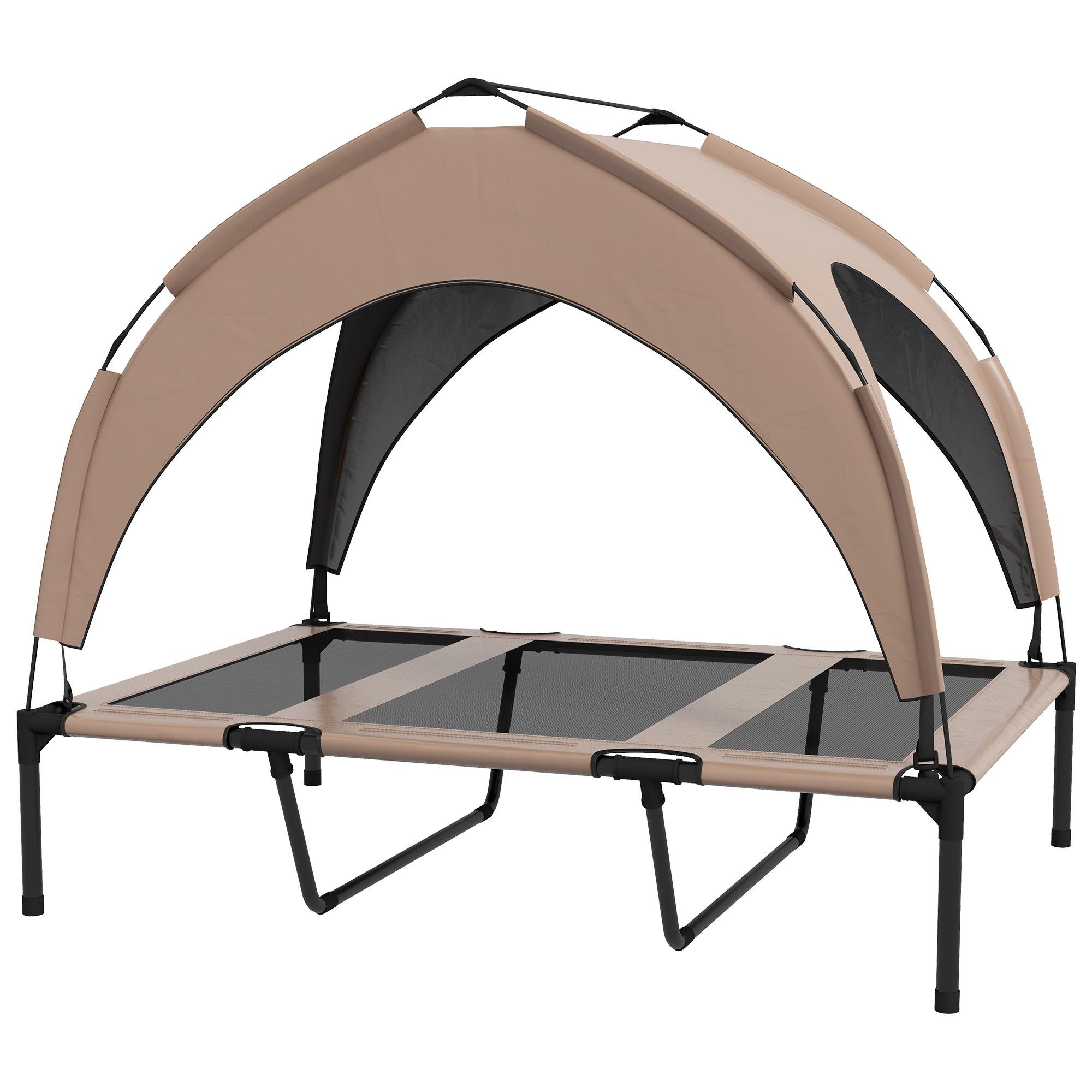 Coffee Elevated Dog Bed with Canopy for Large Dogs