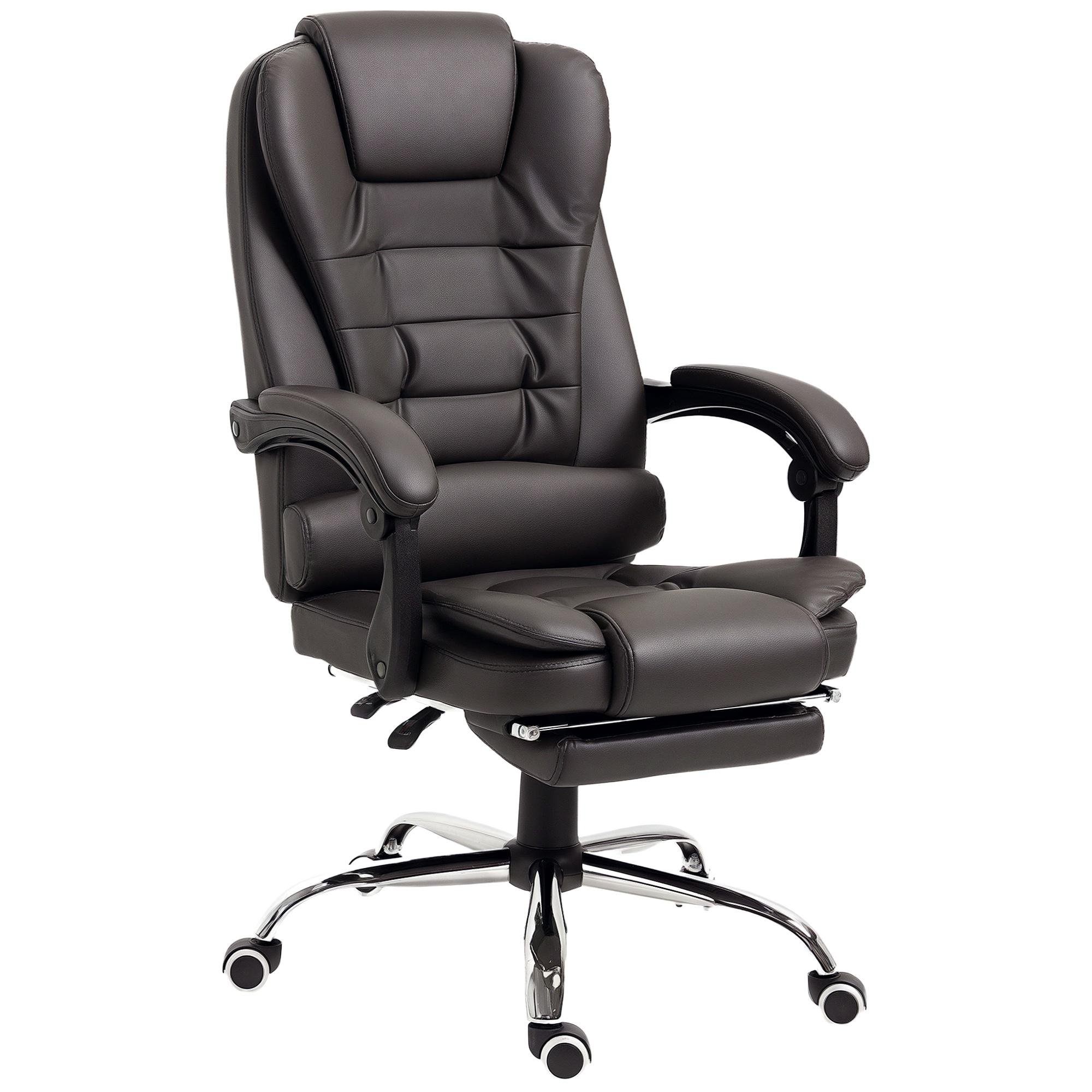 Coffee Faux Leather Office Chair with Retractable Footrest