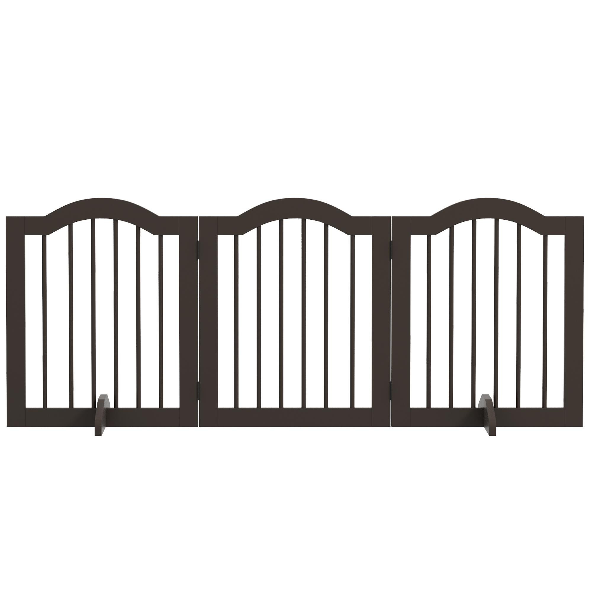 Coffee Wood Dog Gate with Folding Three-Panel Design