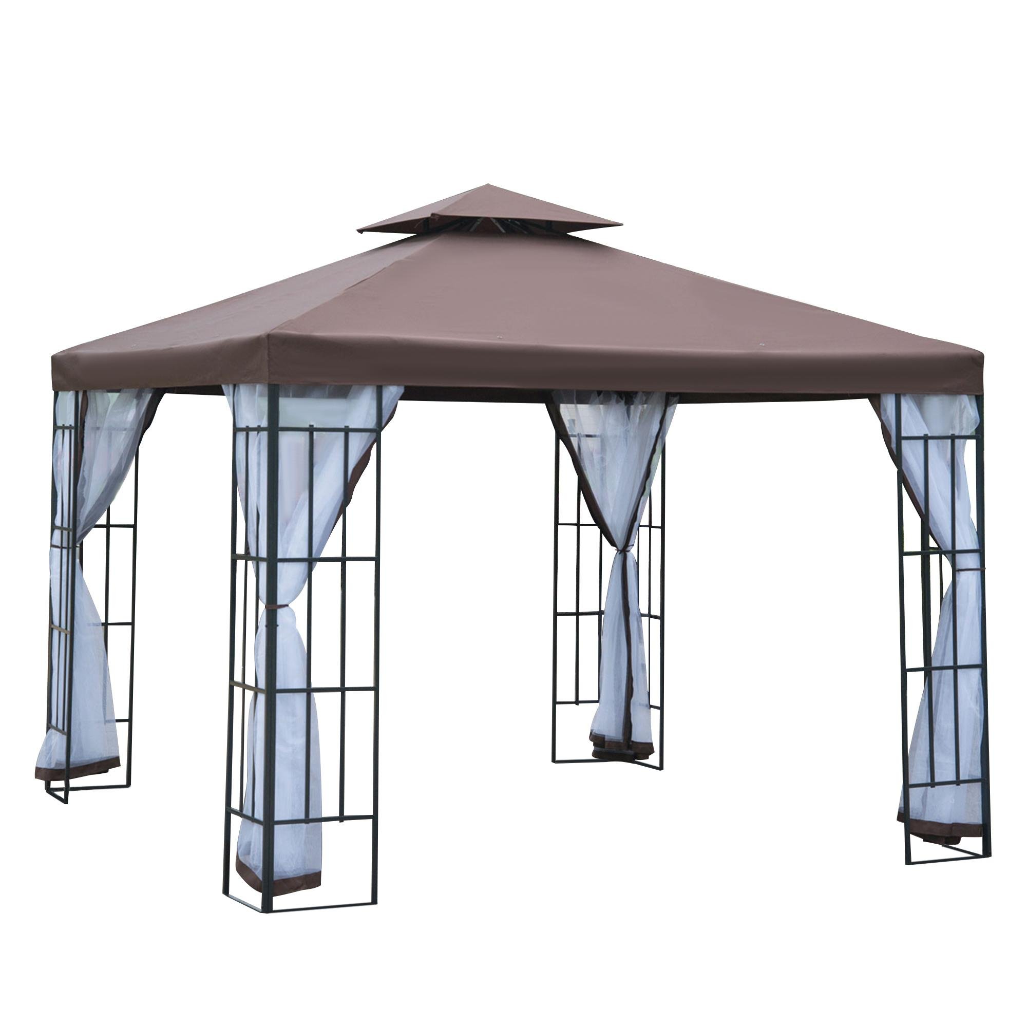 Coffee 9.8 ft Gazebo with Double Canopy for Outdoor Events