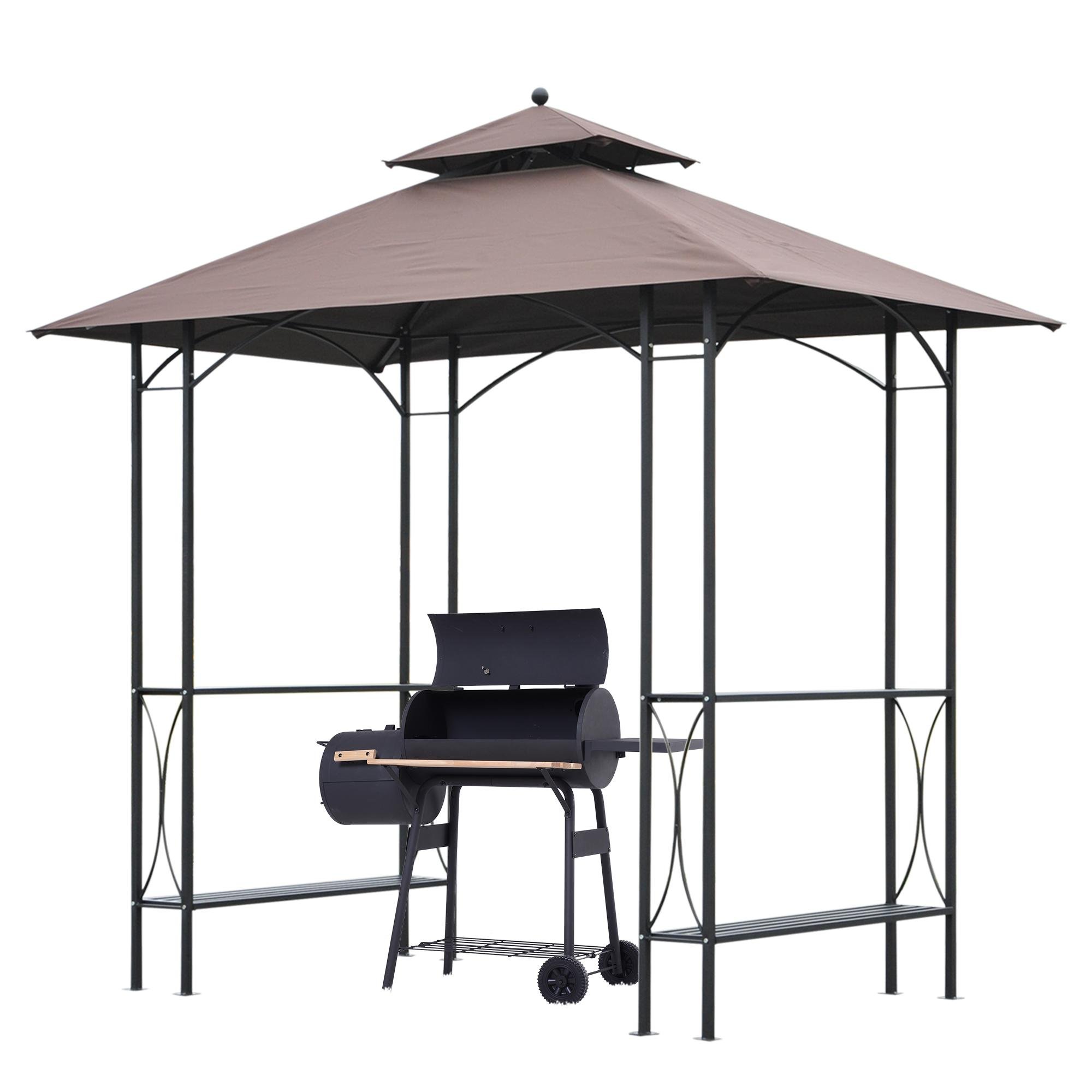 Coffee Steel Grill Gazebo with Double-Tier Roof, 98.4 x 59.1 in