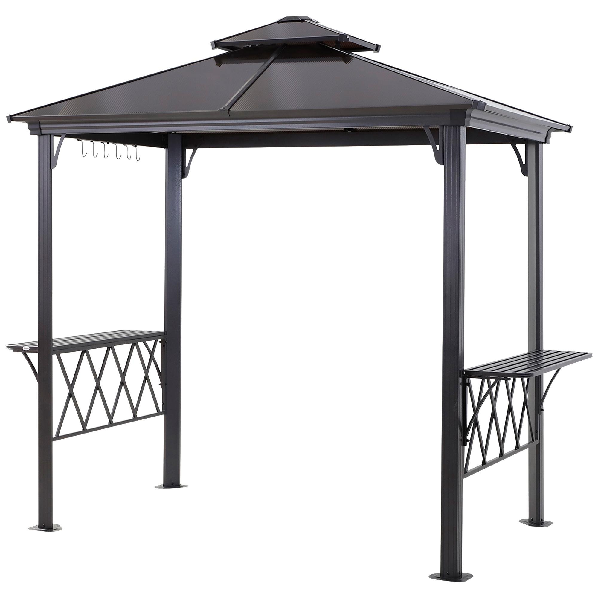 Coffee Hardtop Grill Gazebo with Double-Tier Roof
