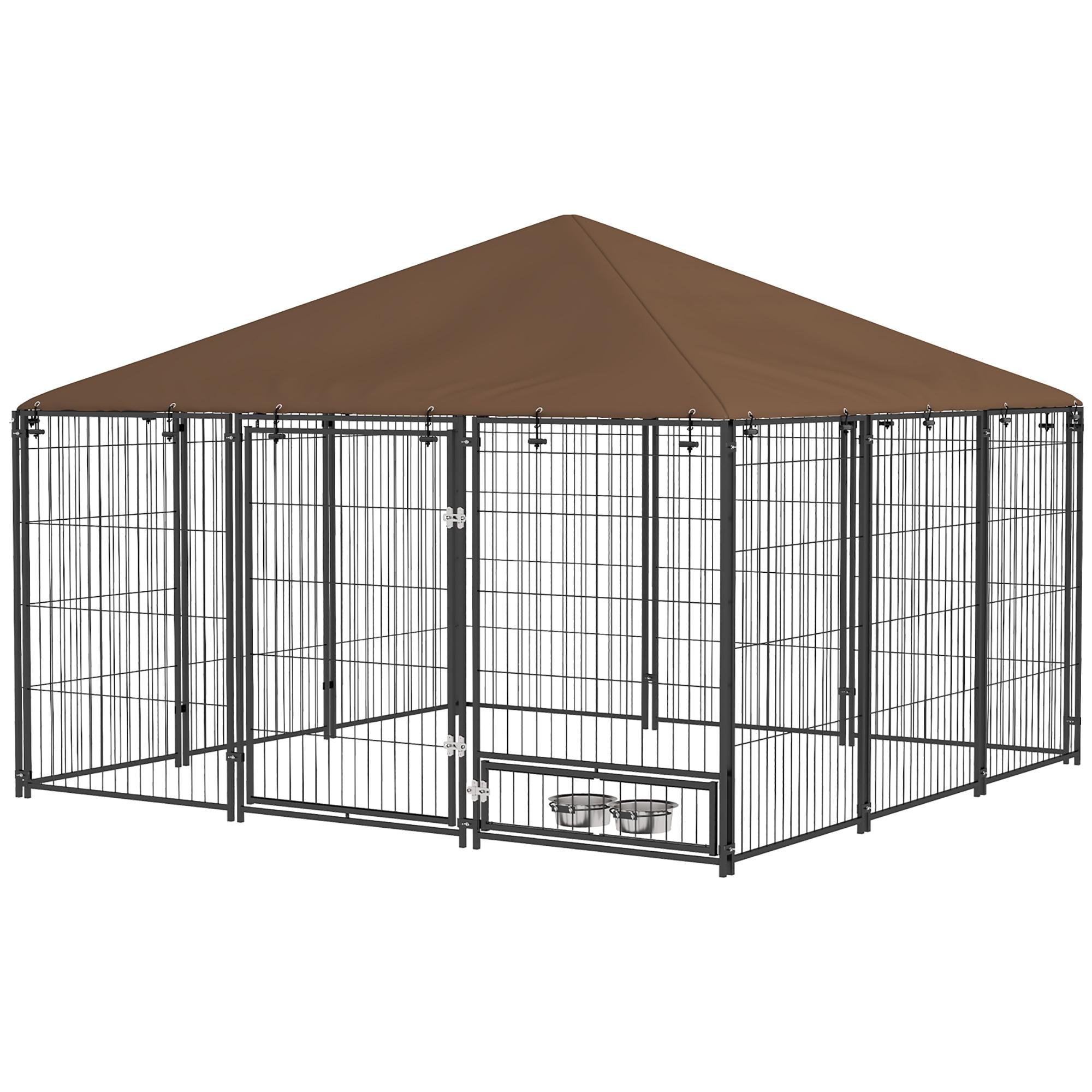 Coffee 82 Inch Dog Kennel with Canopy and Bowls