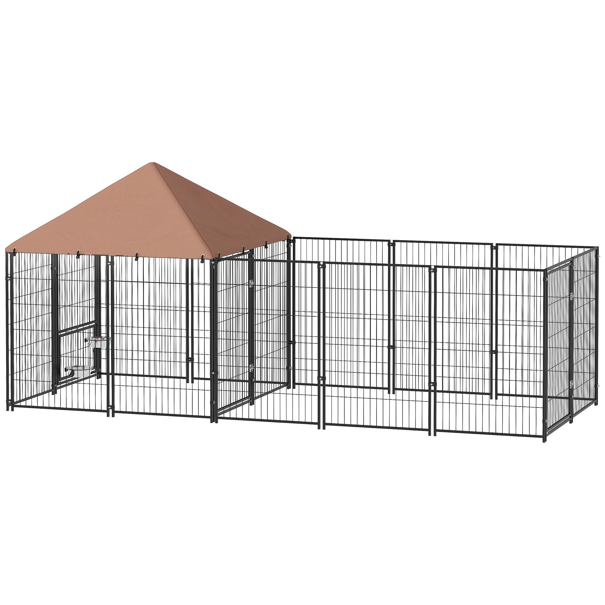 Coffee 11.3 ft dog kennel with rotating bowls
