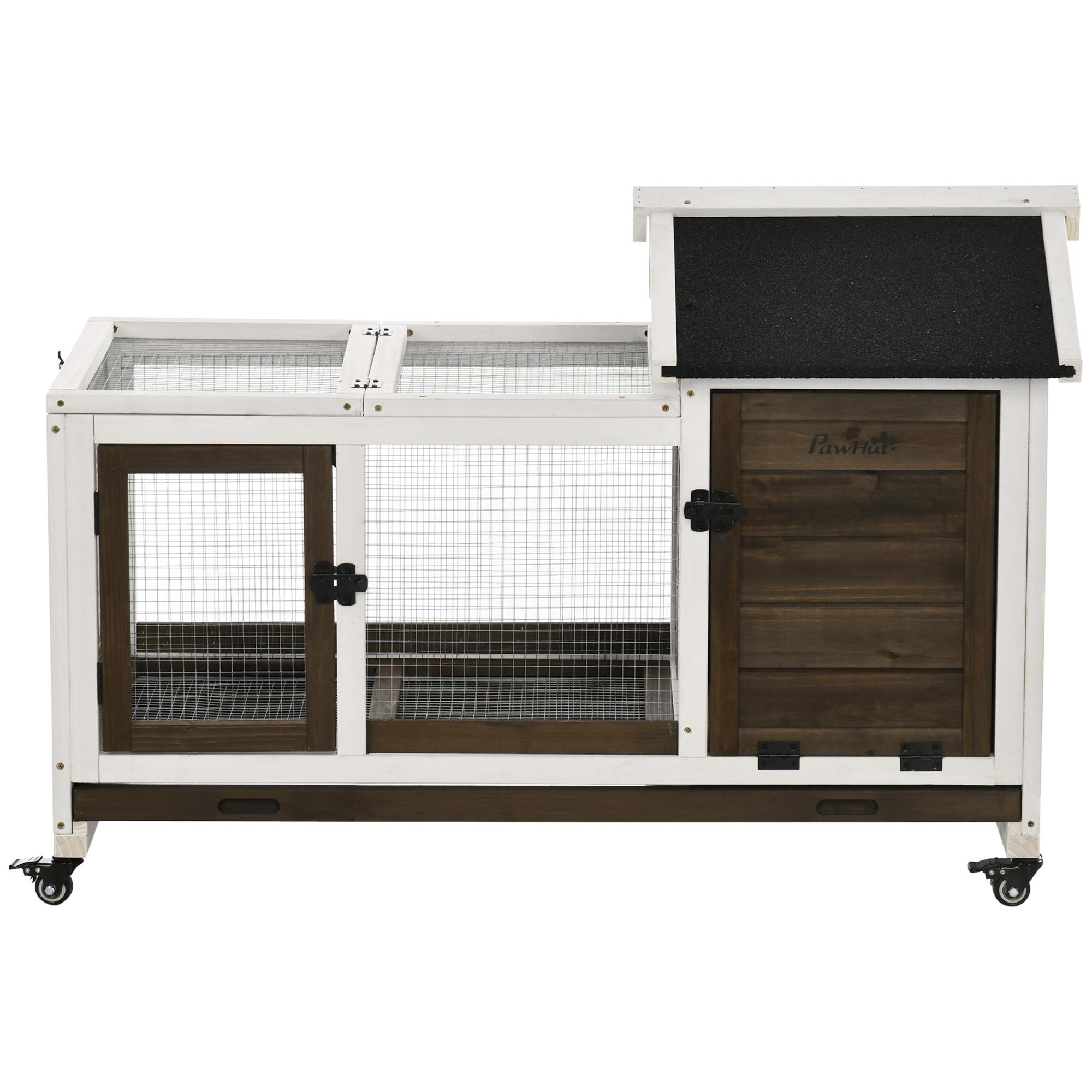 Coffee Rolling Rabbit Hutch with Run for 1–2 Rabbits