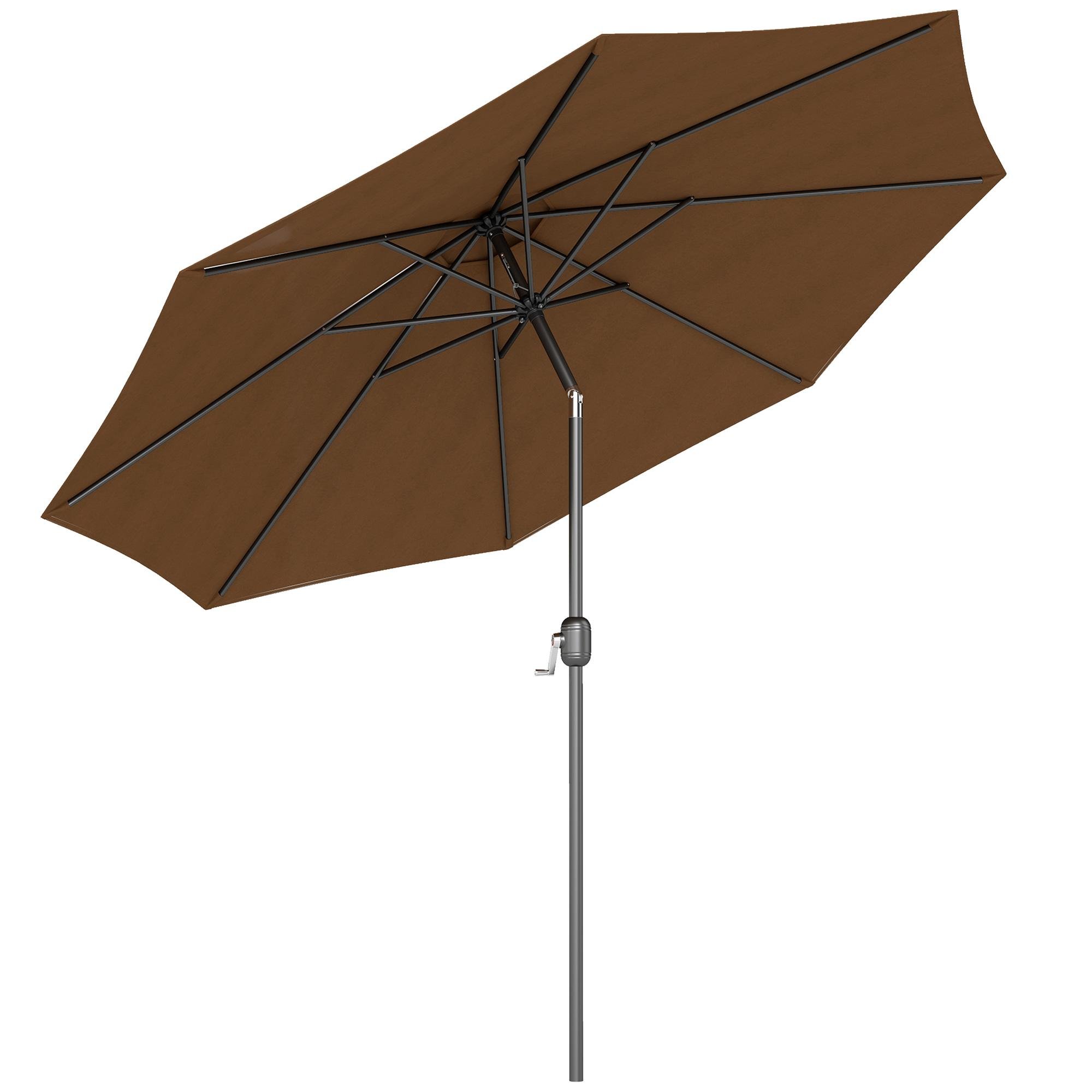Coffee Steel Patio Umbrella with Crank Handle and Tilt