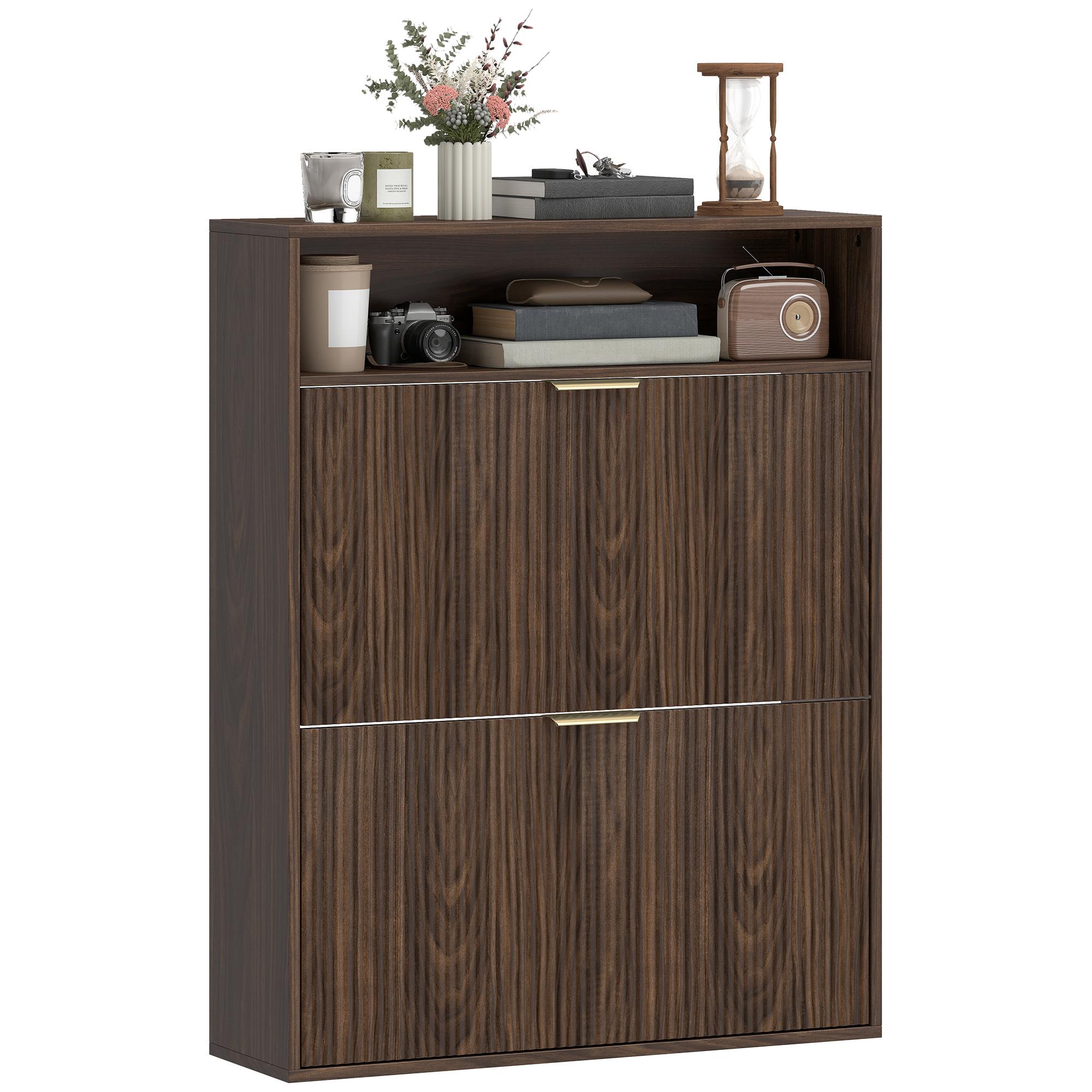 Coffee 12 16 Shoe Cabinet with Flip Drawers