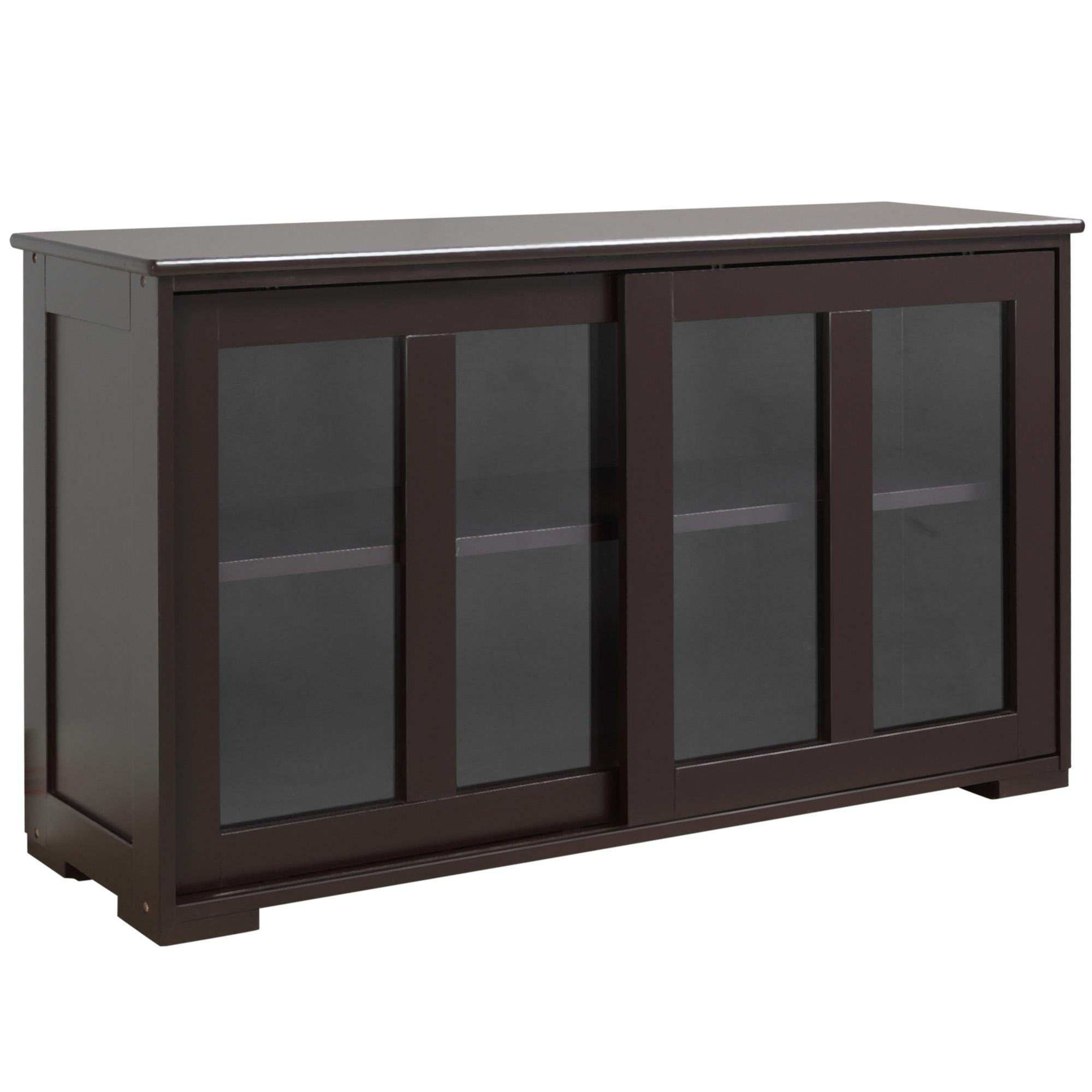 Coffee Tempered Glass Sideboard with Sliding Doors