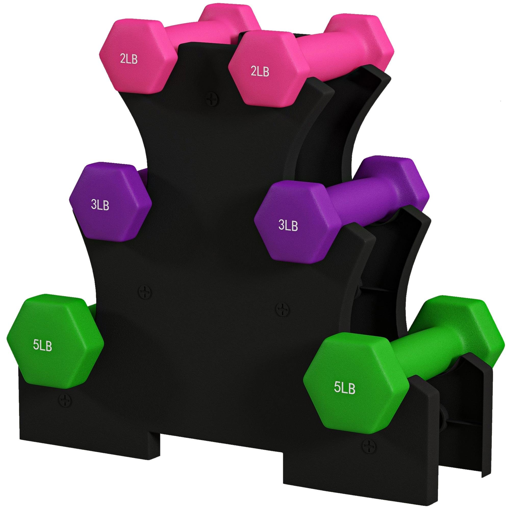Colour-Coded Dumbbell Set with Rack, 2–5 lb Weights