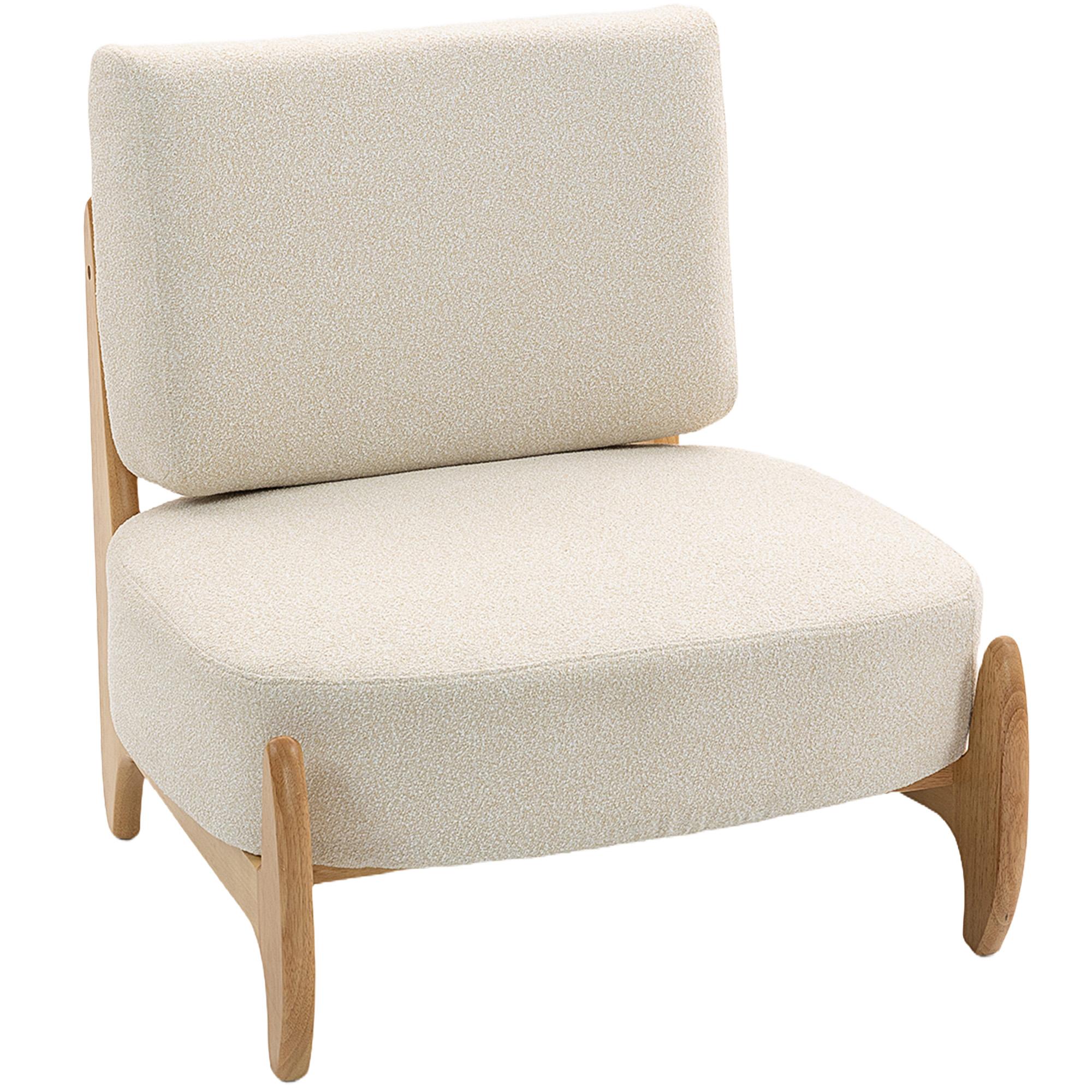 Cream Chenille Accent Chair with Wide Seat
