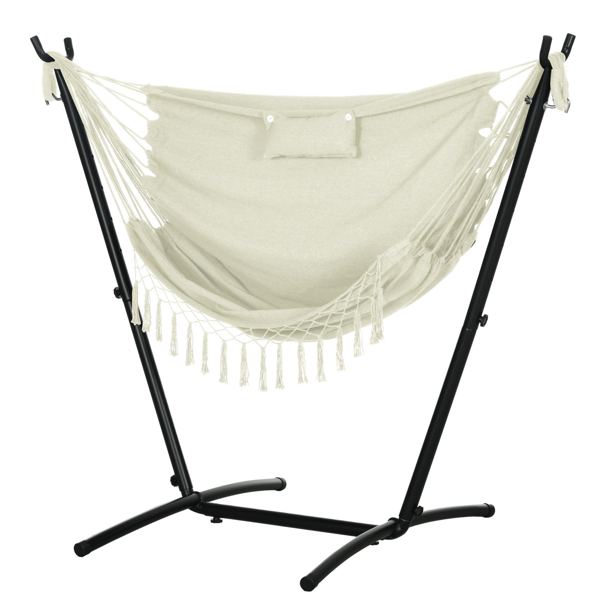 Cream Hammock Chair Stand with Powder-Coated Steel Frame
