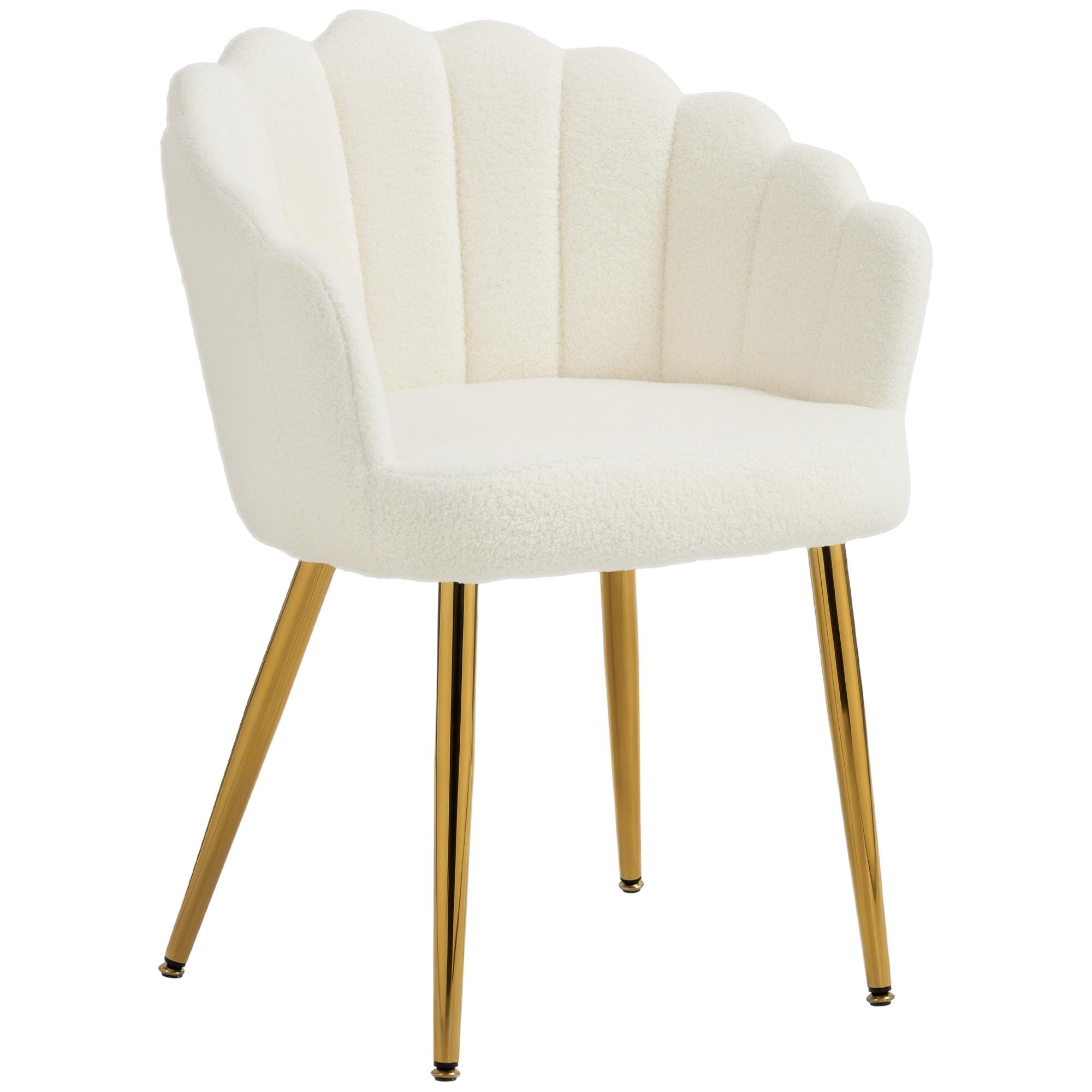 Cream Petal-Back Accent Chair with Faux Lamb Wool, 24.2 in
