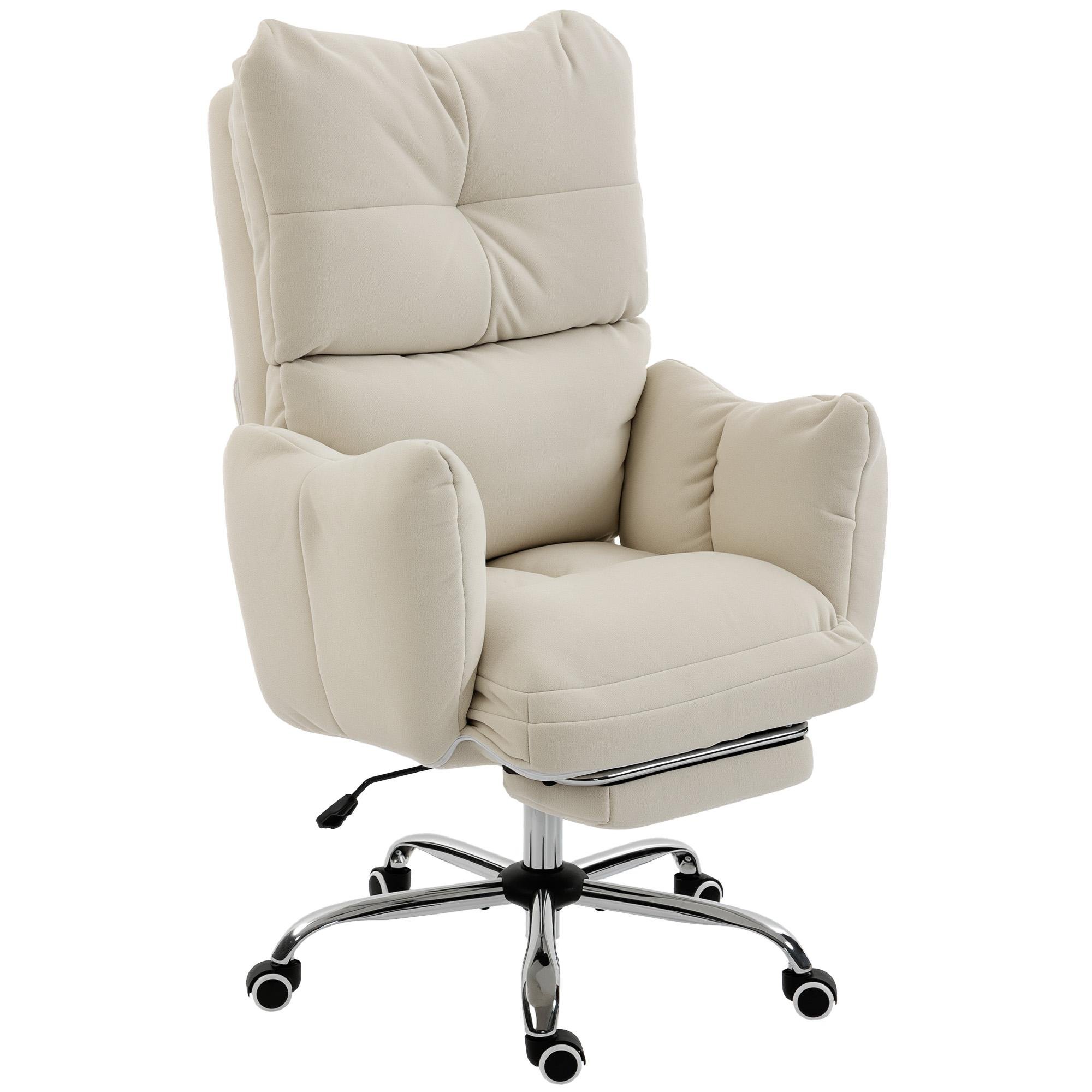 Cream Snow Flannel Chair with Hidden Footrest