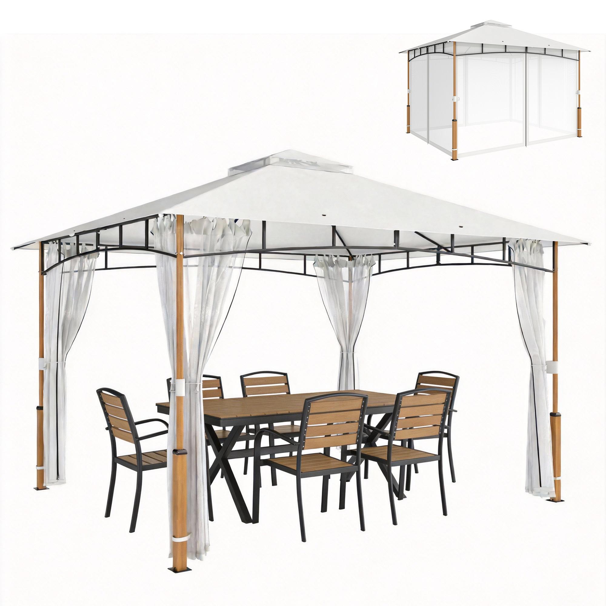 Cream Soft Top Gazebo with Double-Tier Roof, 10' x 12'