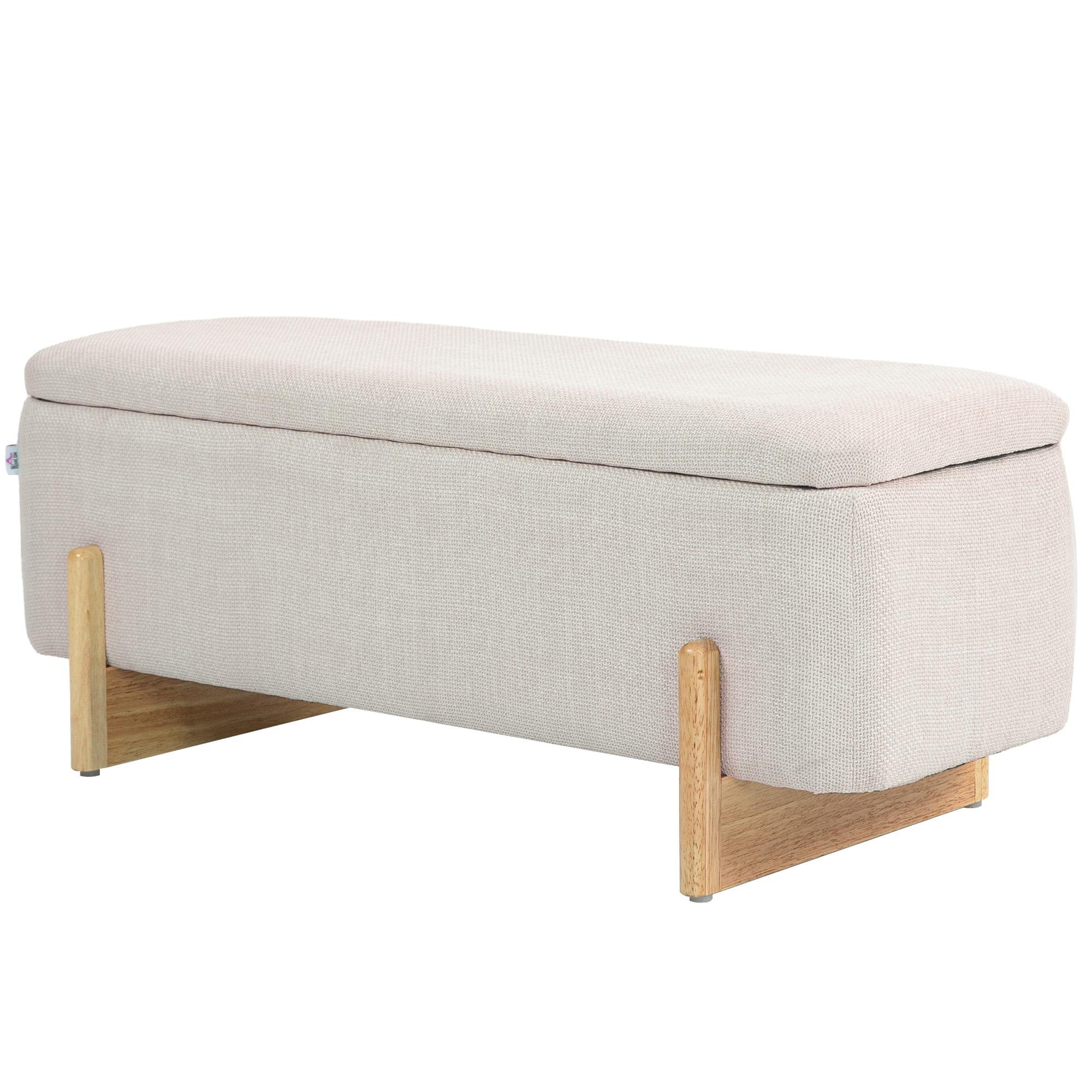 Cream Storage Ottoman with Legs, 43.7-Inch Bedroom Bench