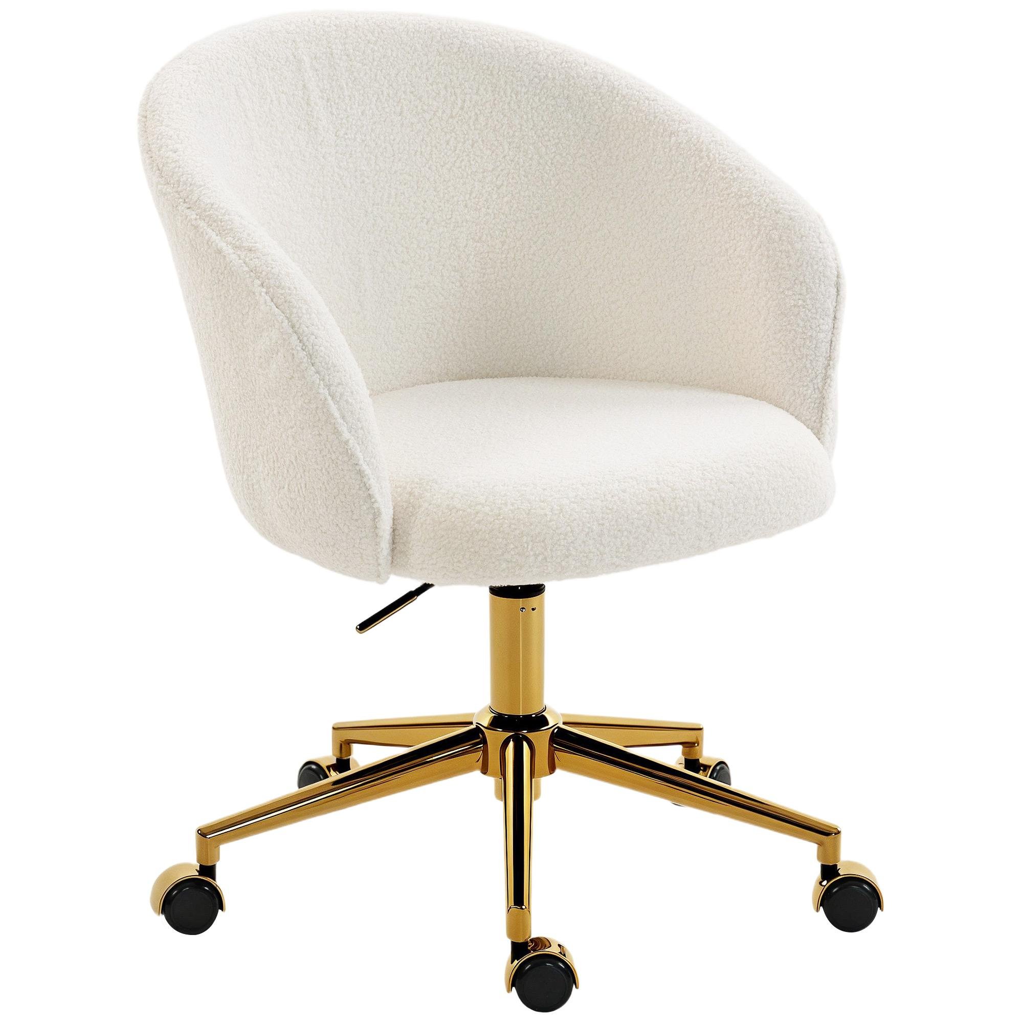 Cream Teddy Fleece Office Chair with Adjustable Height