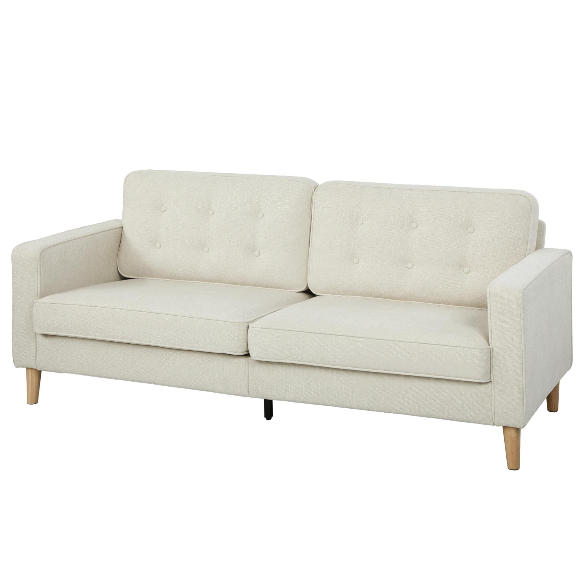 cream velvet feel sofa with tufted backrest, 3-seater