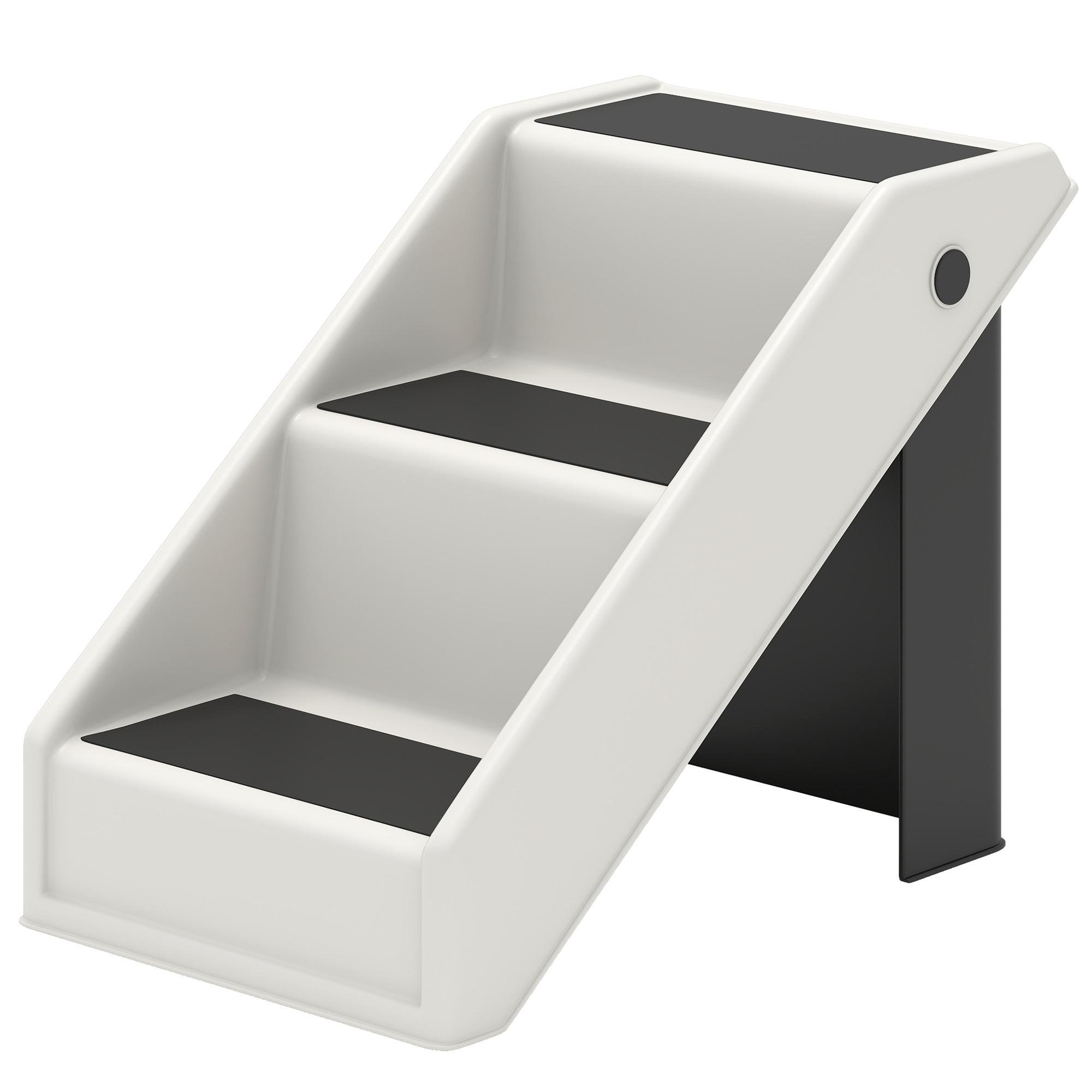 Cream Plastic Dog Stairs, Foldable 3-Step Design for Small Pets