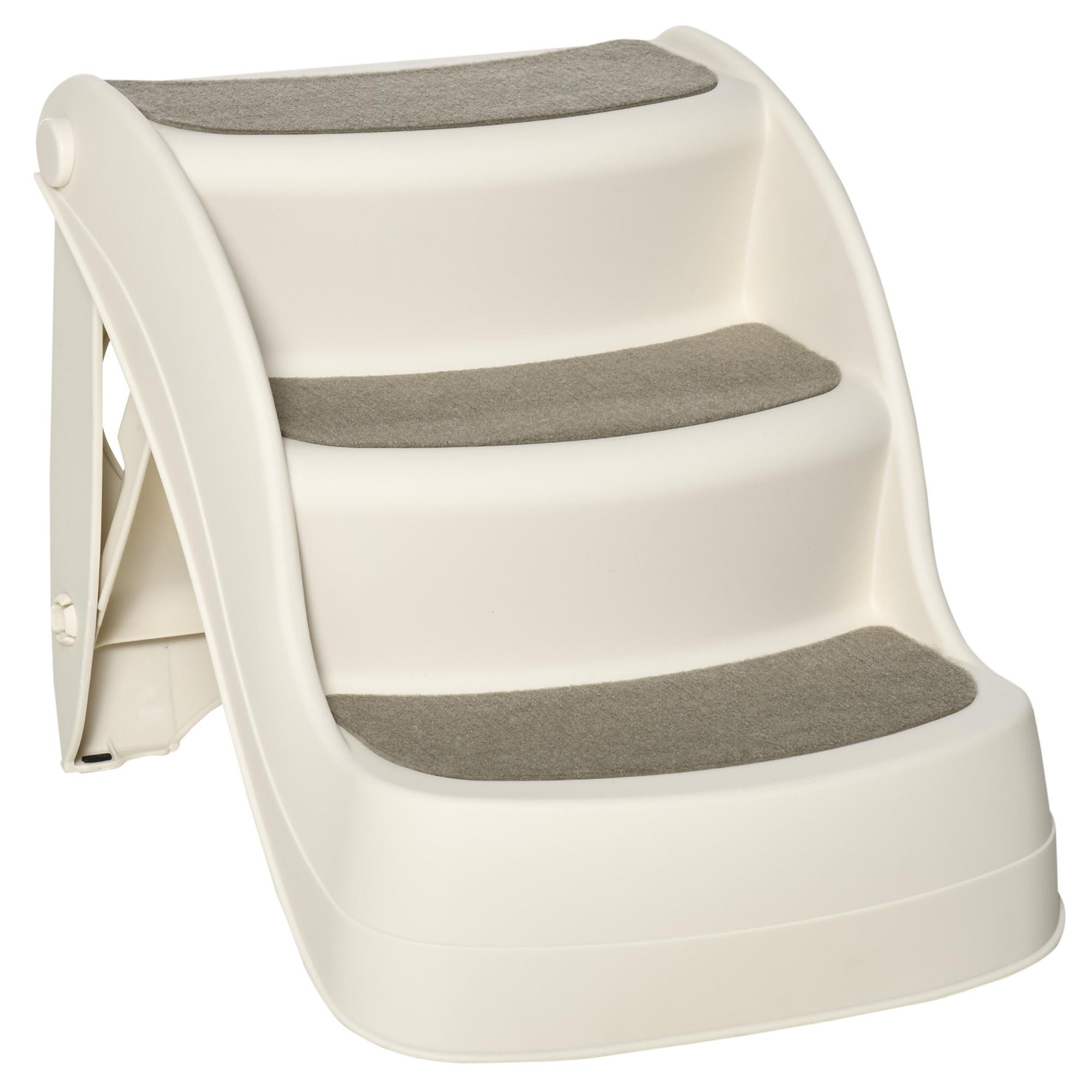 Cream 3-Step Pet Stairs with Foldable Design