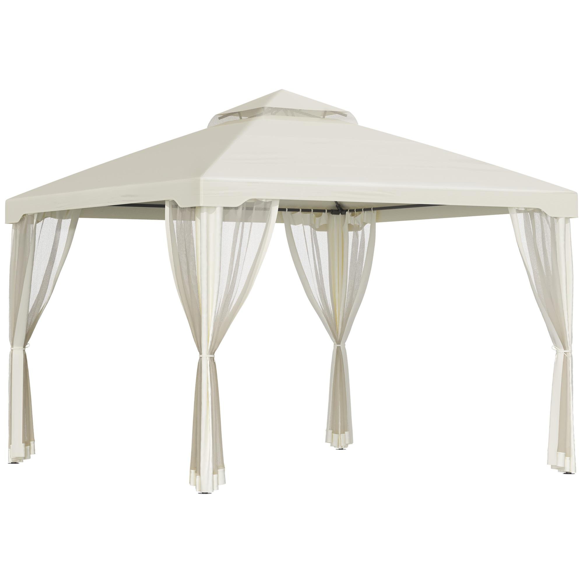 Cream White Screened Gazebo with Two-Tier Roof, 10' x 10'