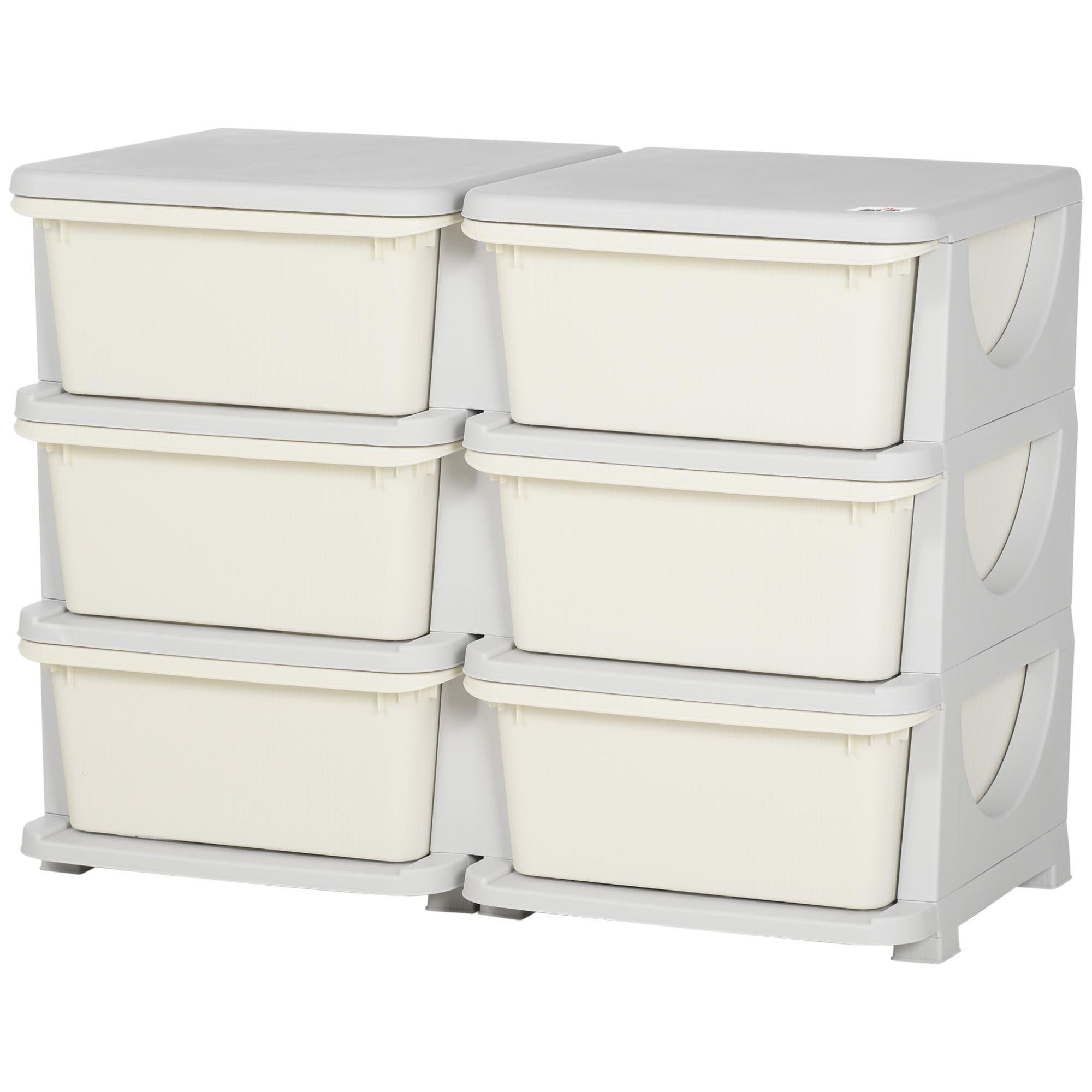 Cream White Six Drawer Storage with Removable Bins