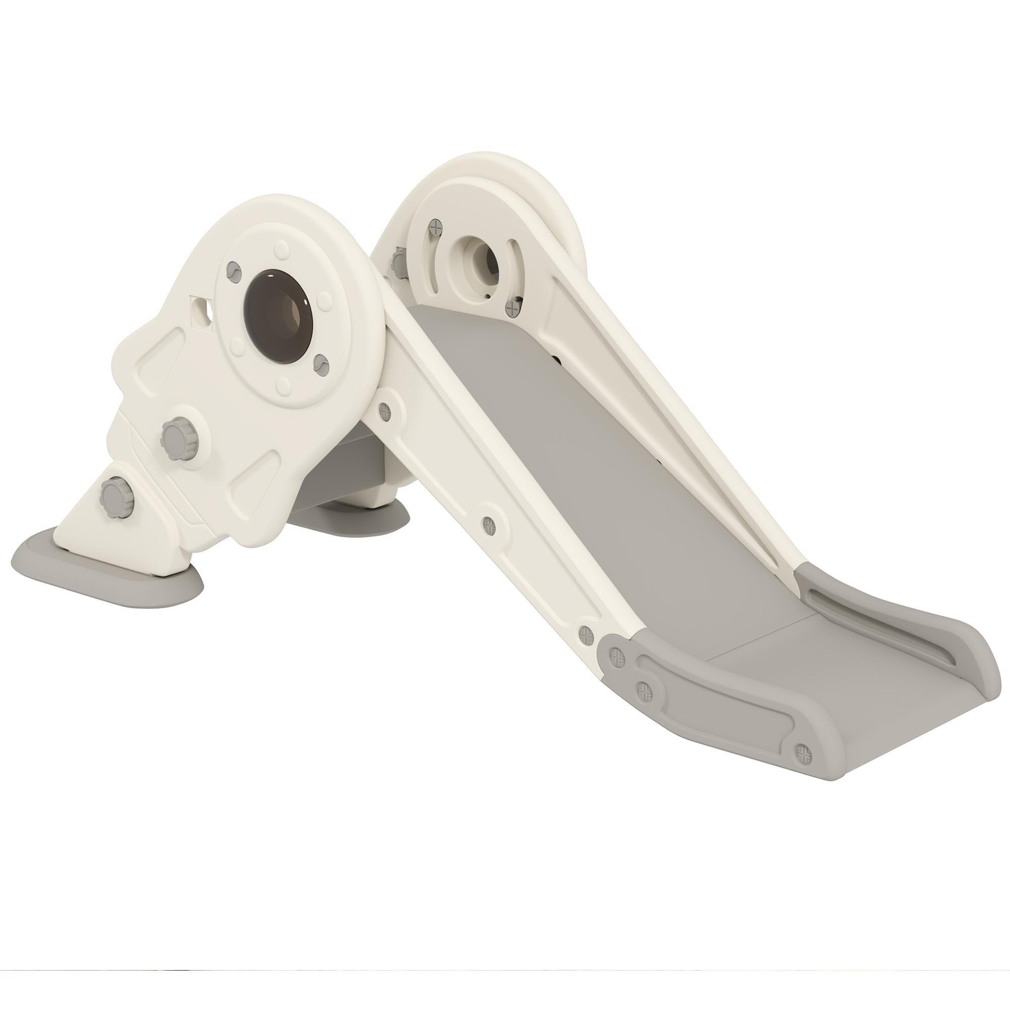 Cream White Foldable Kids Slide with Basketball Hoop