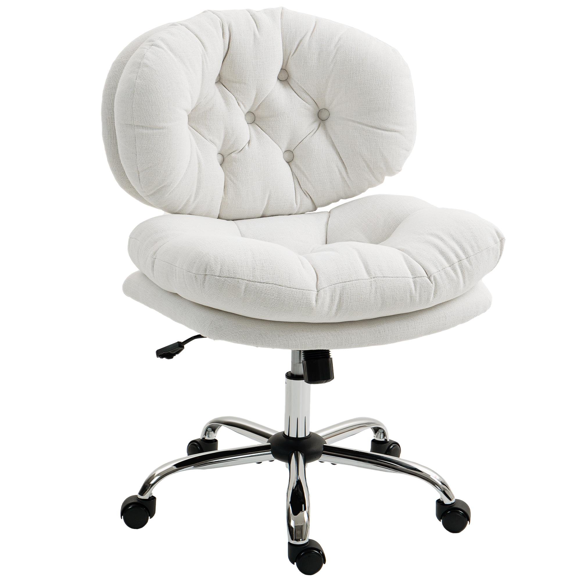Cream White Wide Padded Chair, Adjustable Office Task Chair