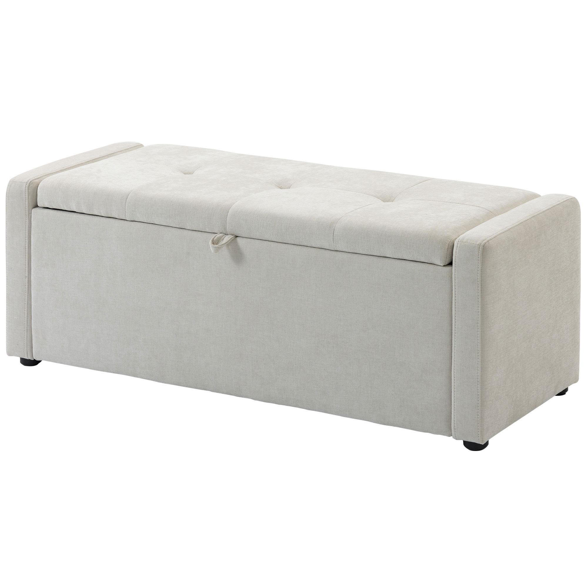 Cream White Button Tufted Ottoman with Hidden Storage, 48-Inch