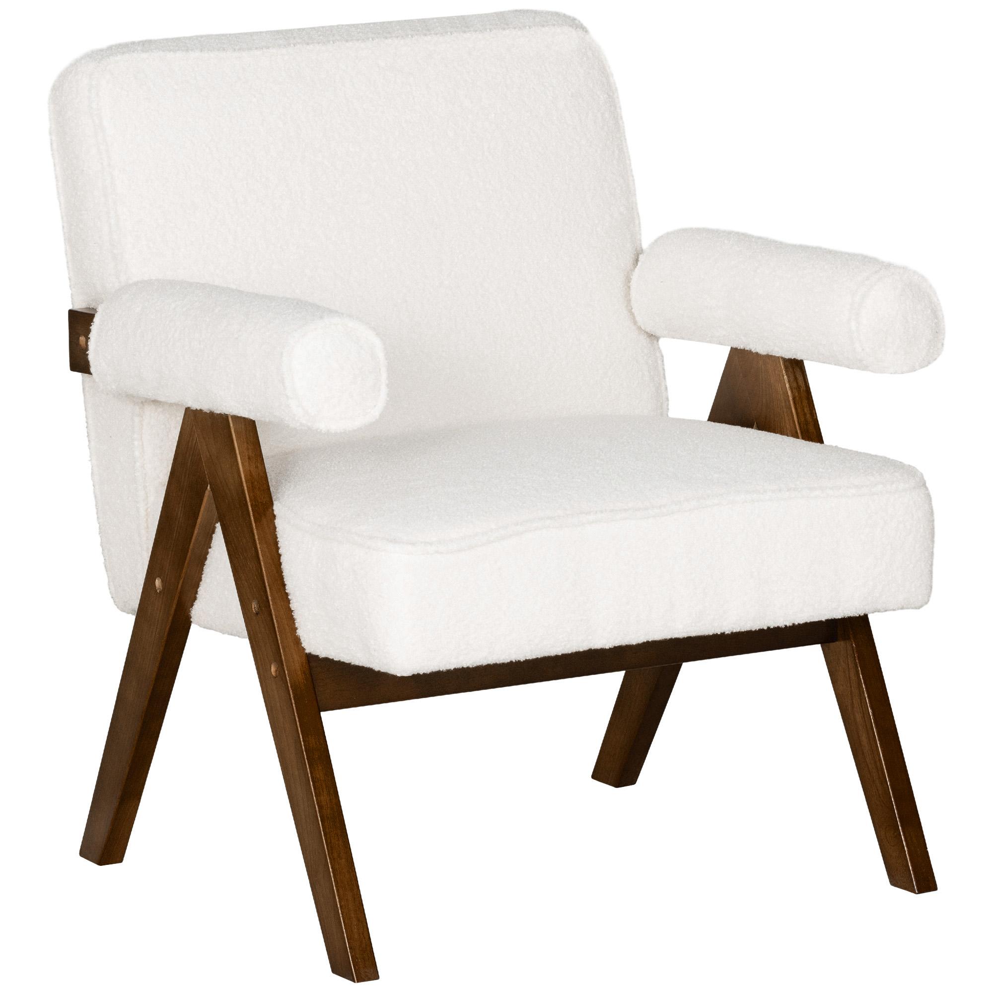 Cream White Cashmere Accent Chair with Wide Seat