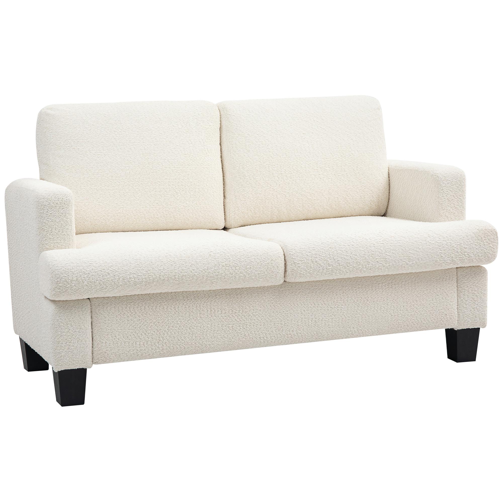 Cream White Chenille Loveseat with Washable Cushions