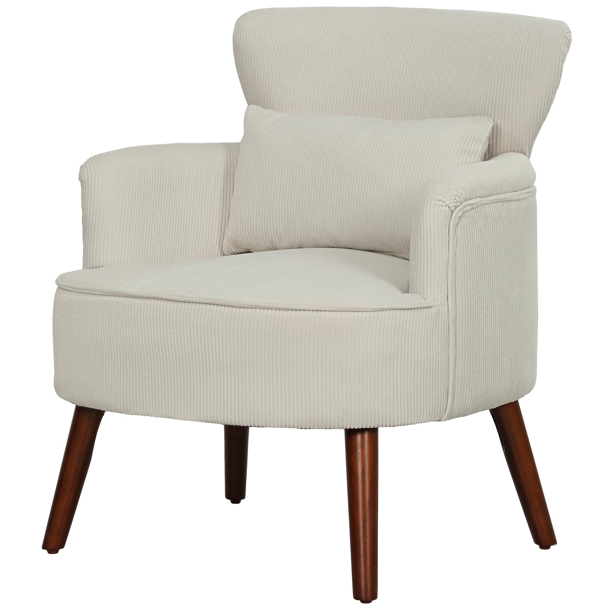 Cream White Corduroy Accent Chair with Lumbar Pillow