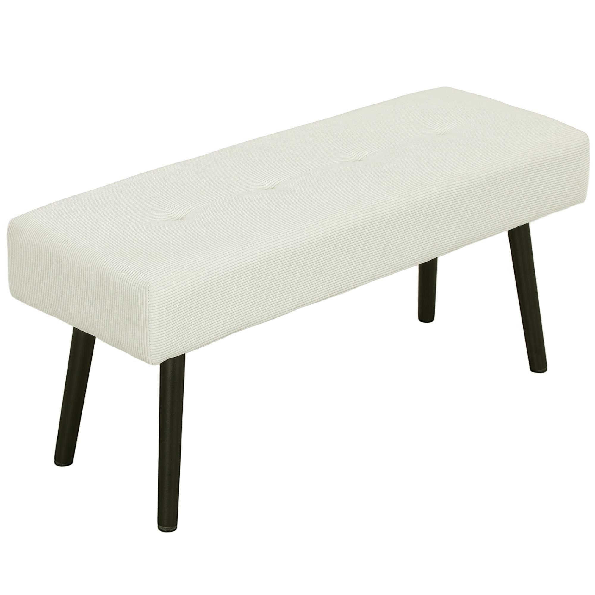 Cream White Corduroy Bench with 13 cm Padded Seat
