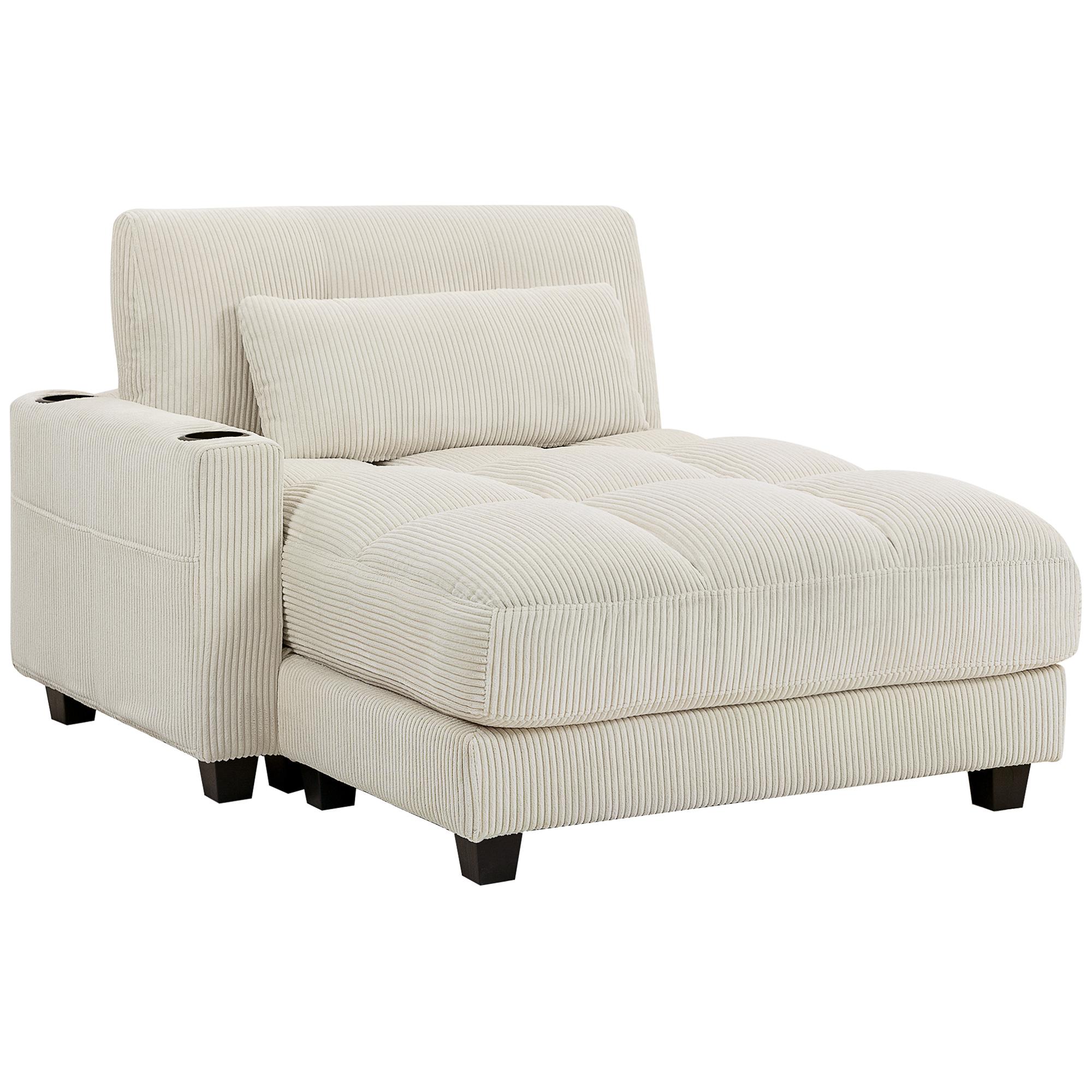 Cream White Chaise Sofa Bed with 44.1-Inch Deep Seat