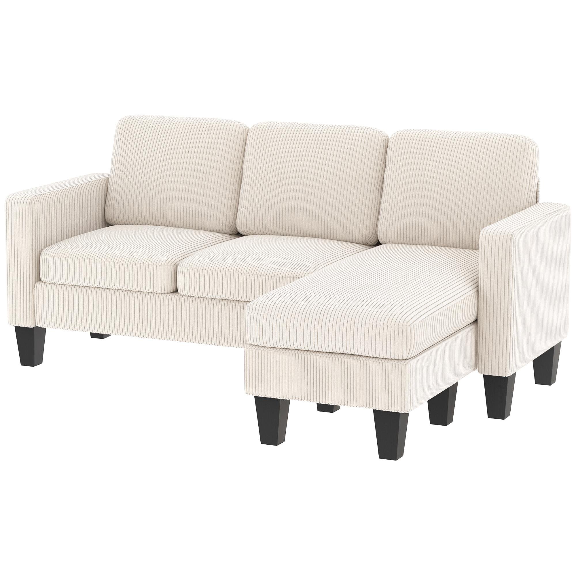Cream White L Shaped Sofa with Changeable Chaise, 185 cm