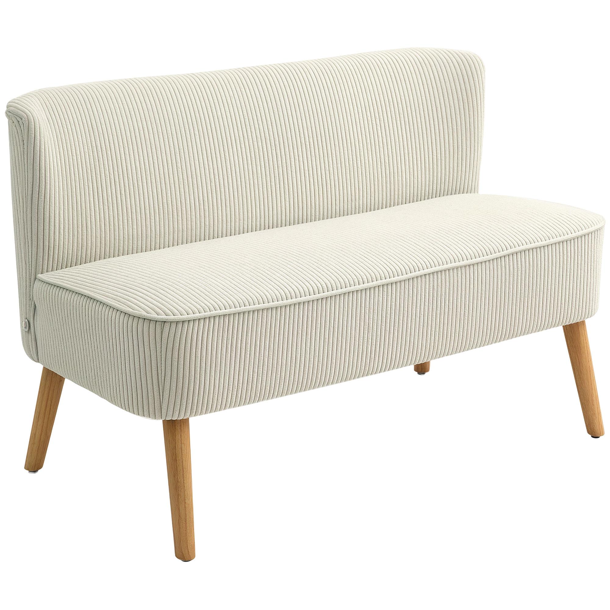 Cream White Corduroy Loveseat with Spring-Packed Cushions