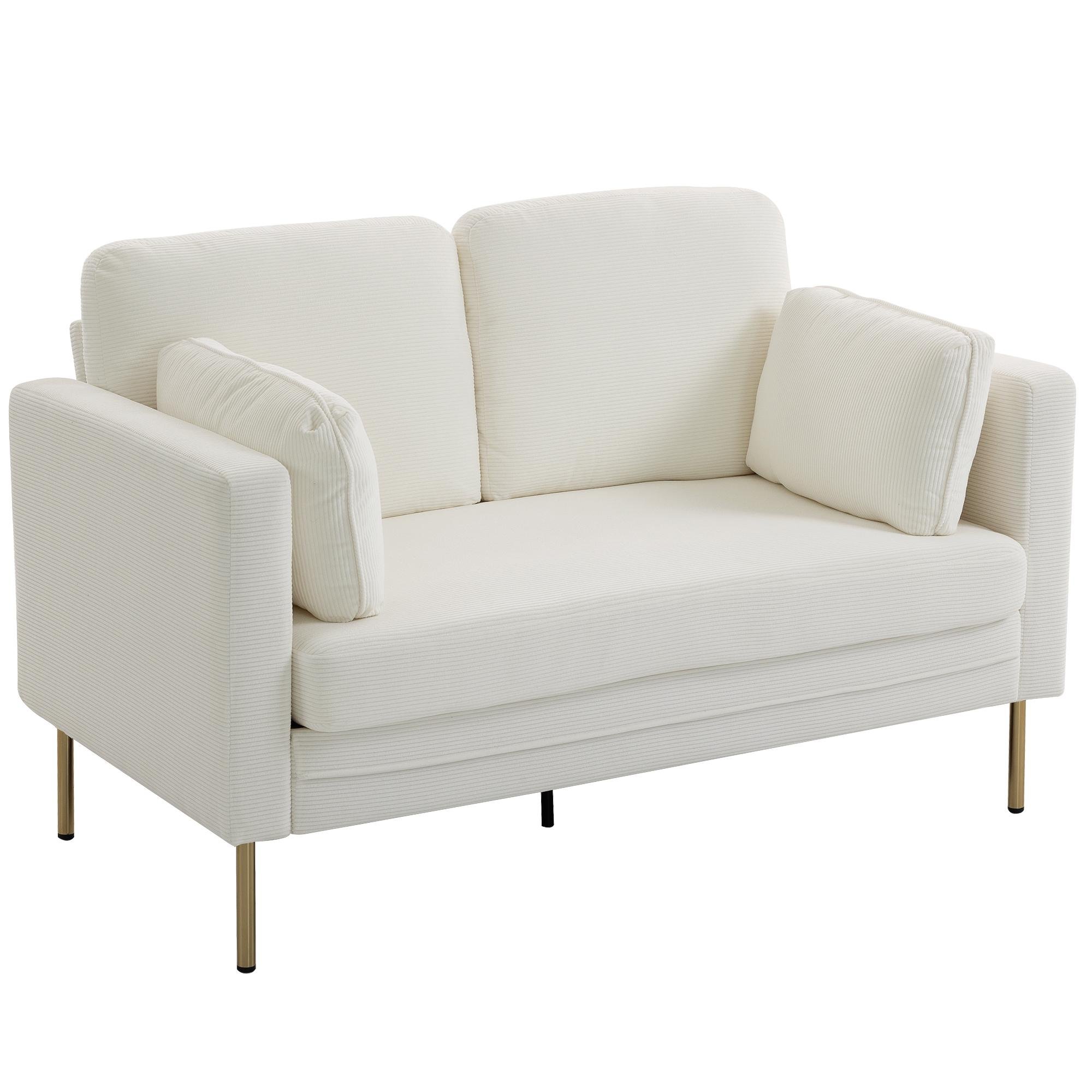 Cream White Corduroy 2-Seater with Gold Legs