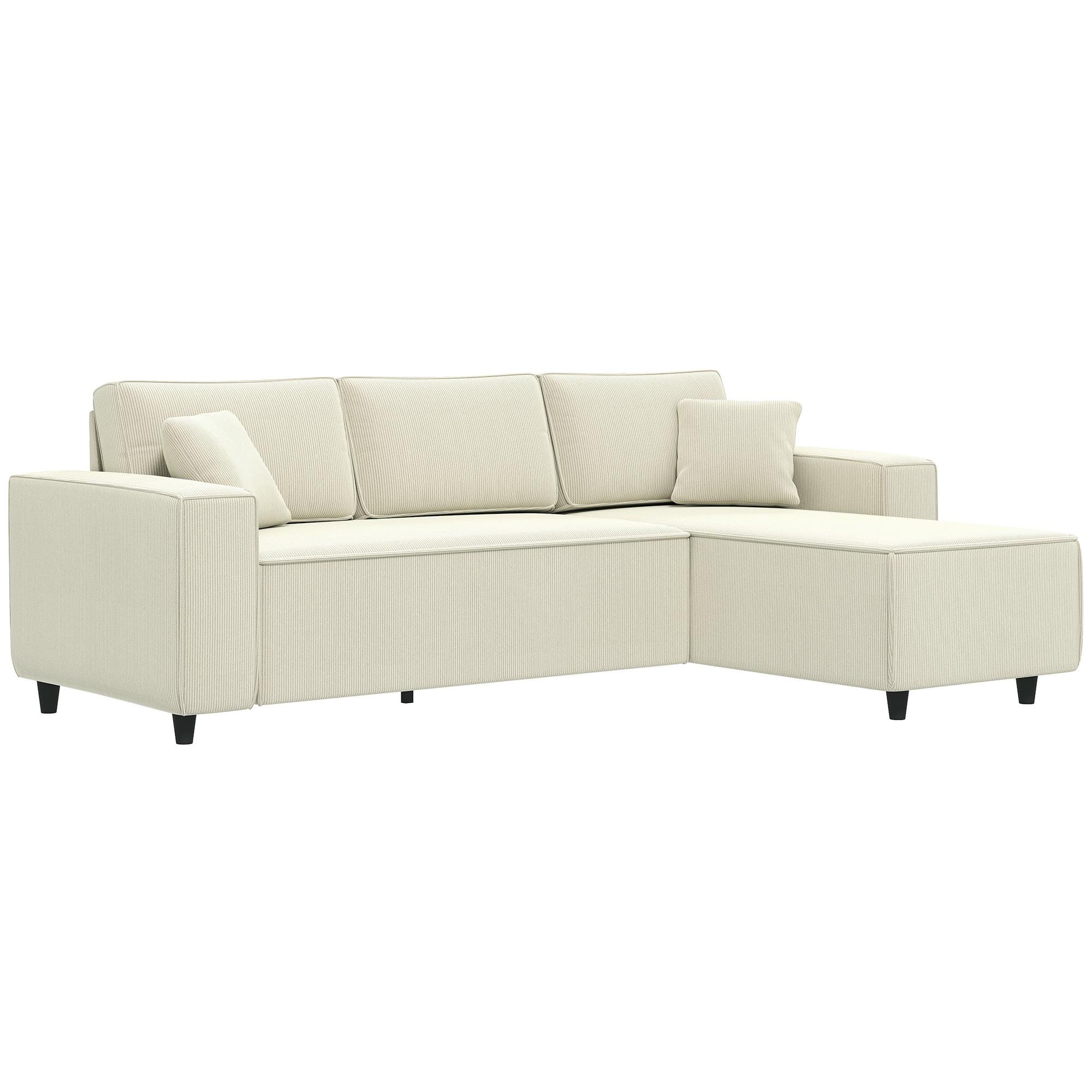 Cream White Corduroy Sectional with Interchangeable Chaise