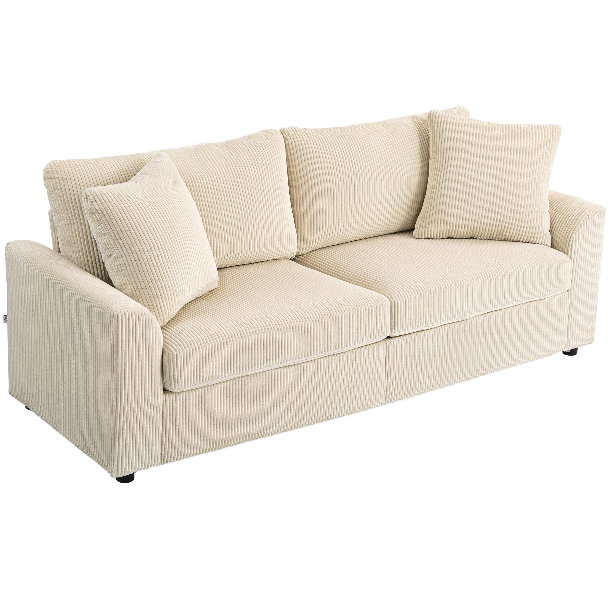 Cream White Corduroy Sofa with Pocket Springs, 83.5 In