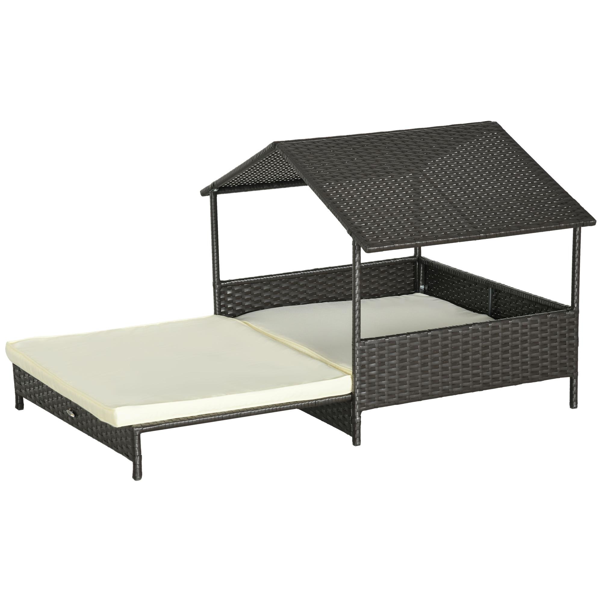 Cream White Elevated Dog Bed with Rattan Canopy