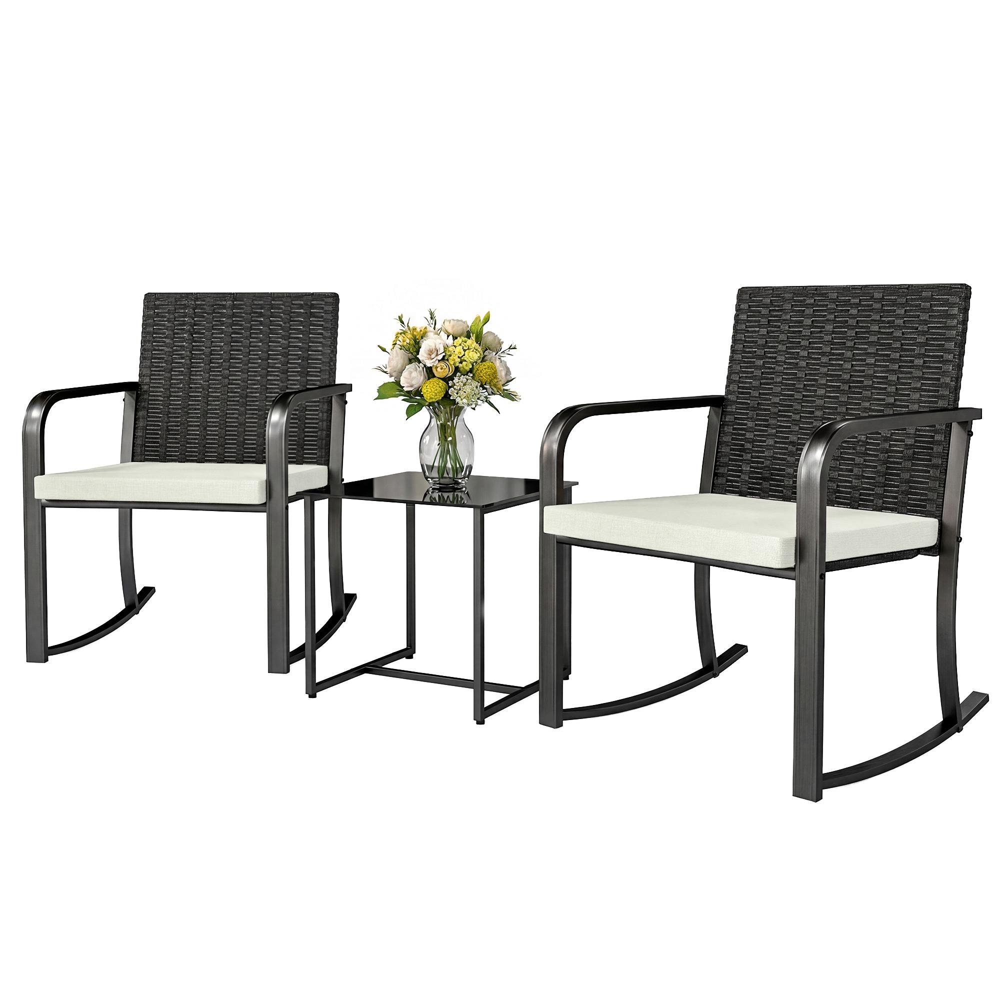 Cream White Rocking Bistro Set with Cushions