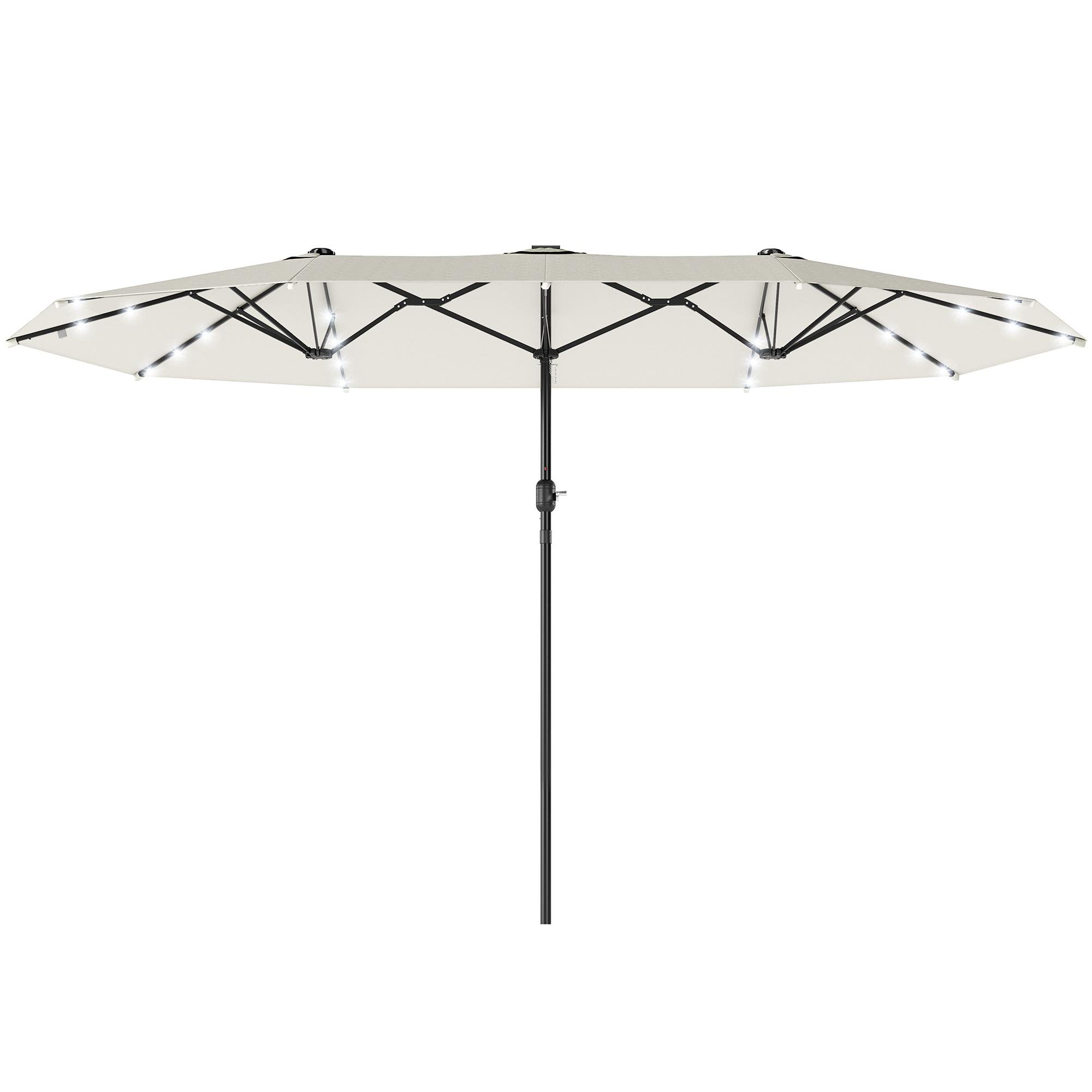 Cream White Double Parasol with Solar LEDs, 173.2-Inch