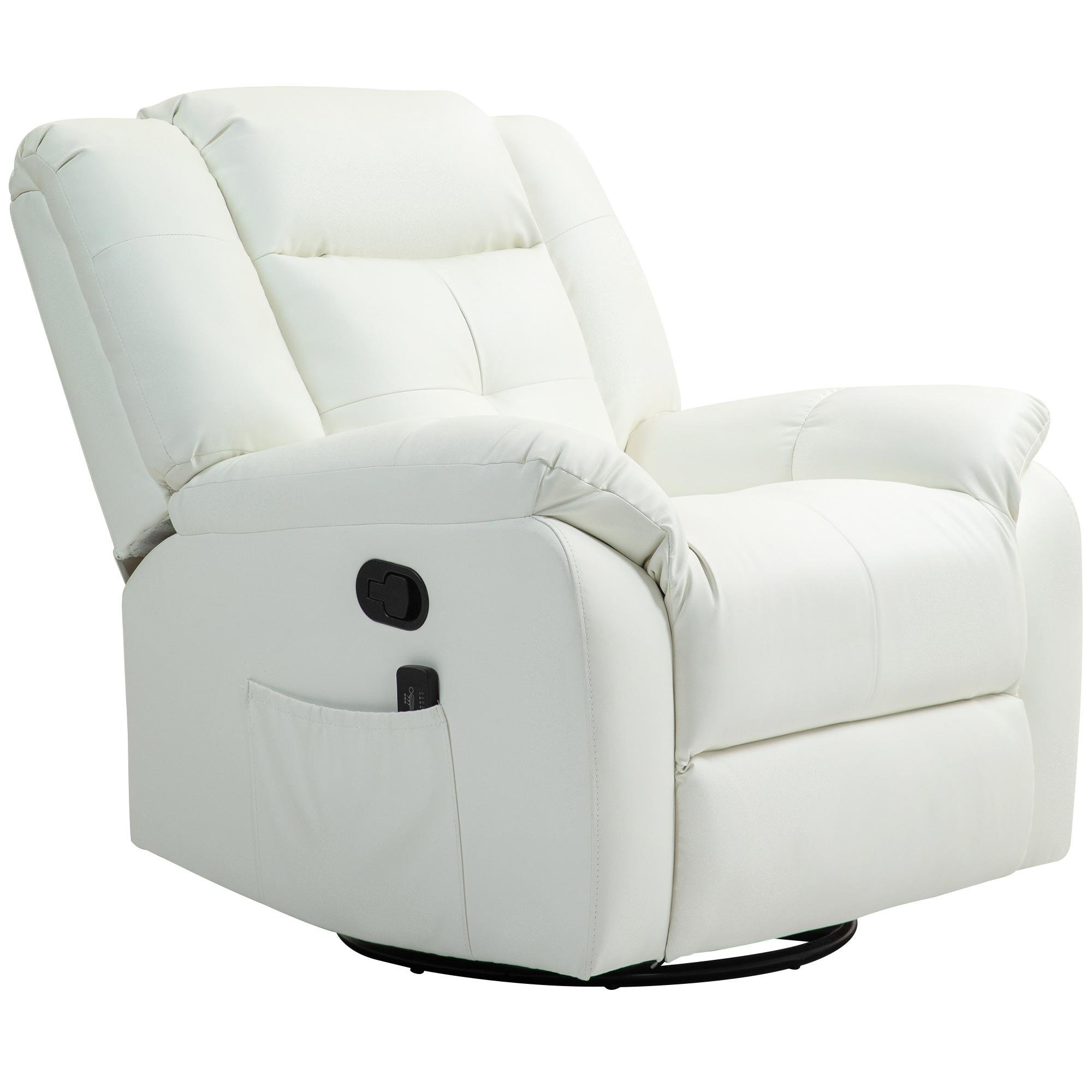 Cream Massage Recliner with 8-Point Vibration and Swivel