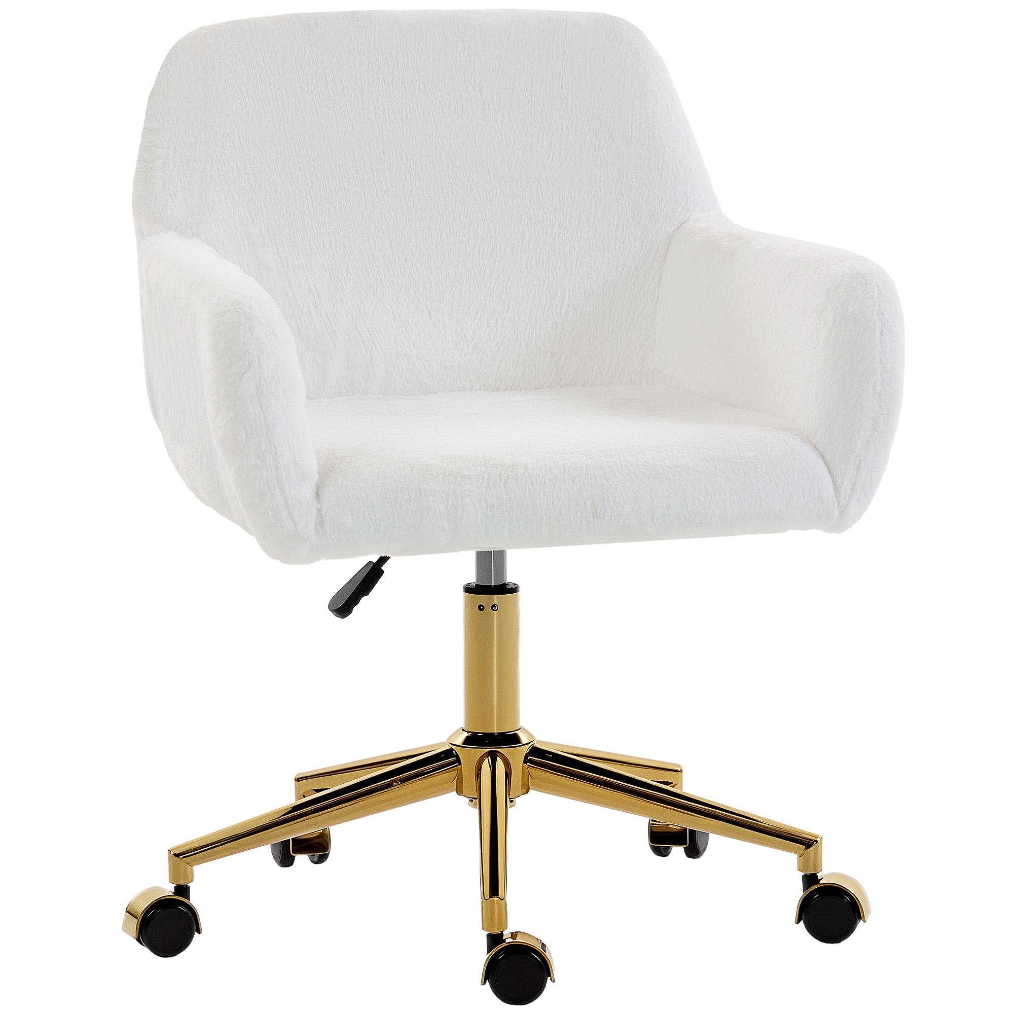 Cream White Fur Chair with Adjustable Height
